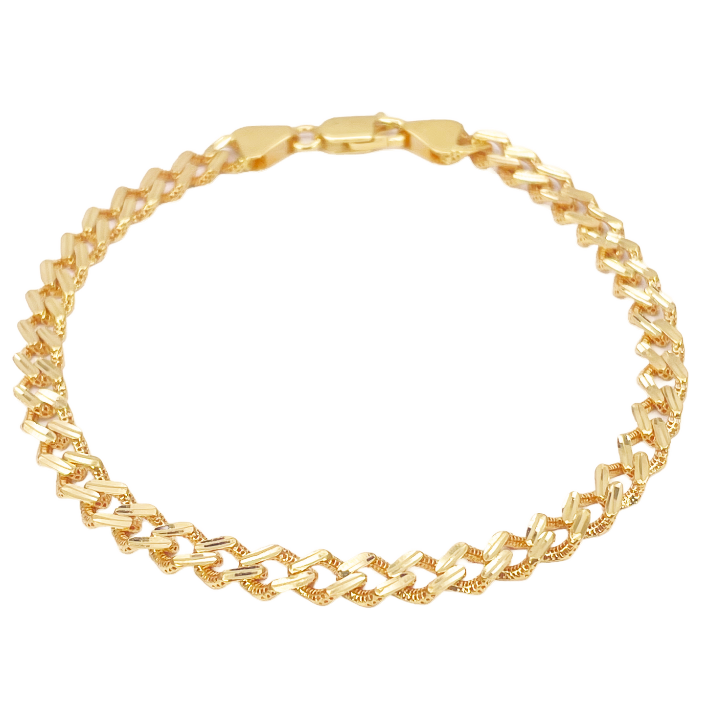 22ct Yellow Gold Diamond Cut Curb Link High Polished Plain Bracelet 8 inches