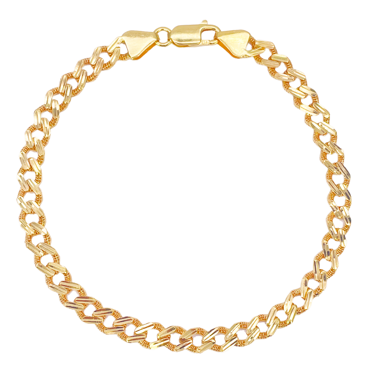 22ct Yellow Gold Diamond Cut Curb Link High Polished Plain Bracelet 8 inches