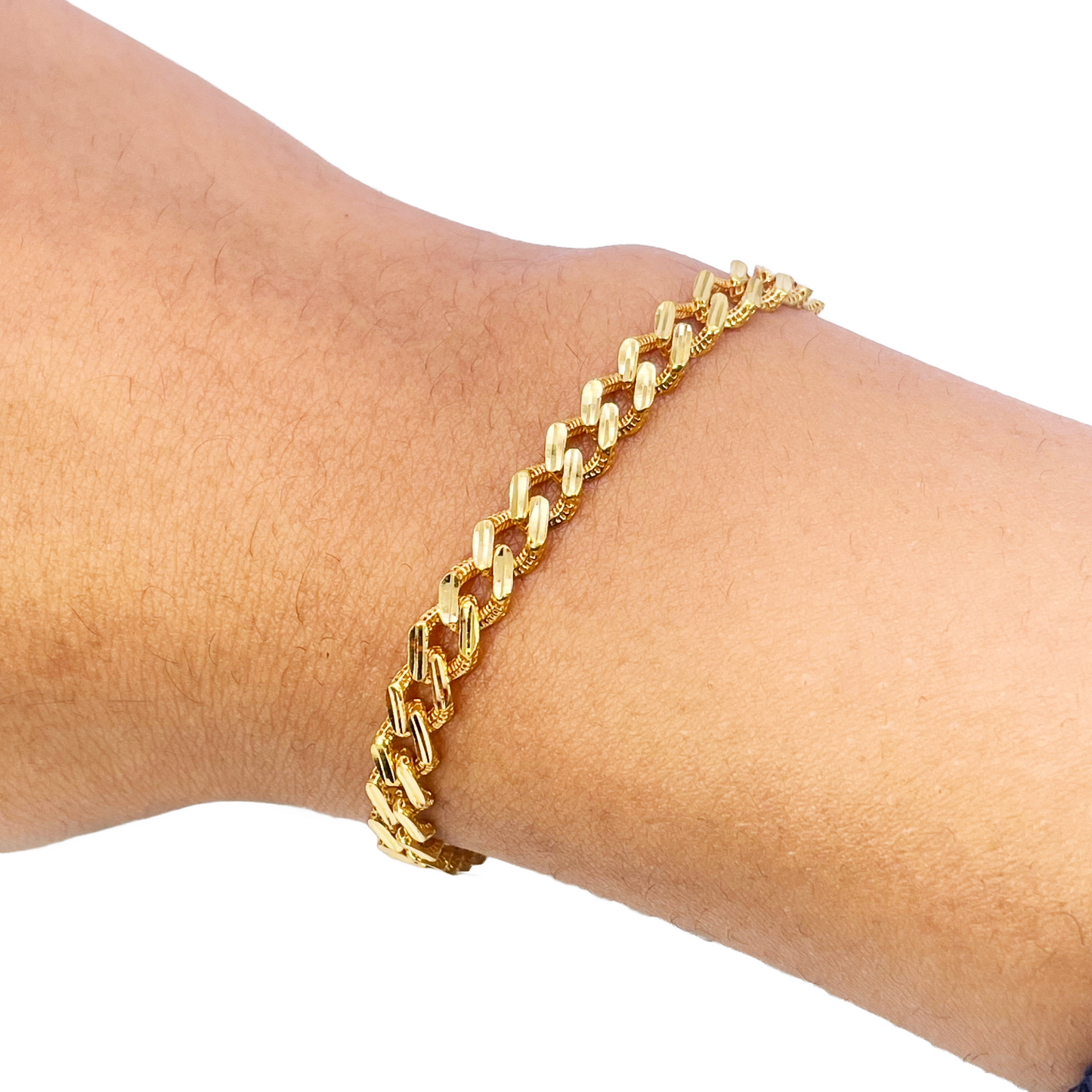 22ct Yellow Gold Diamond Cut Curb Link High Polished Plain Bracelet 8 inches