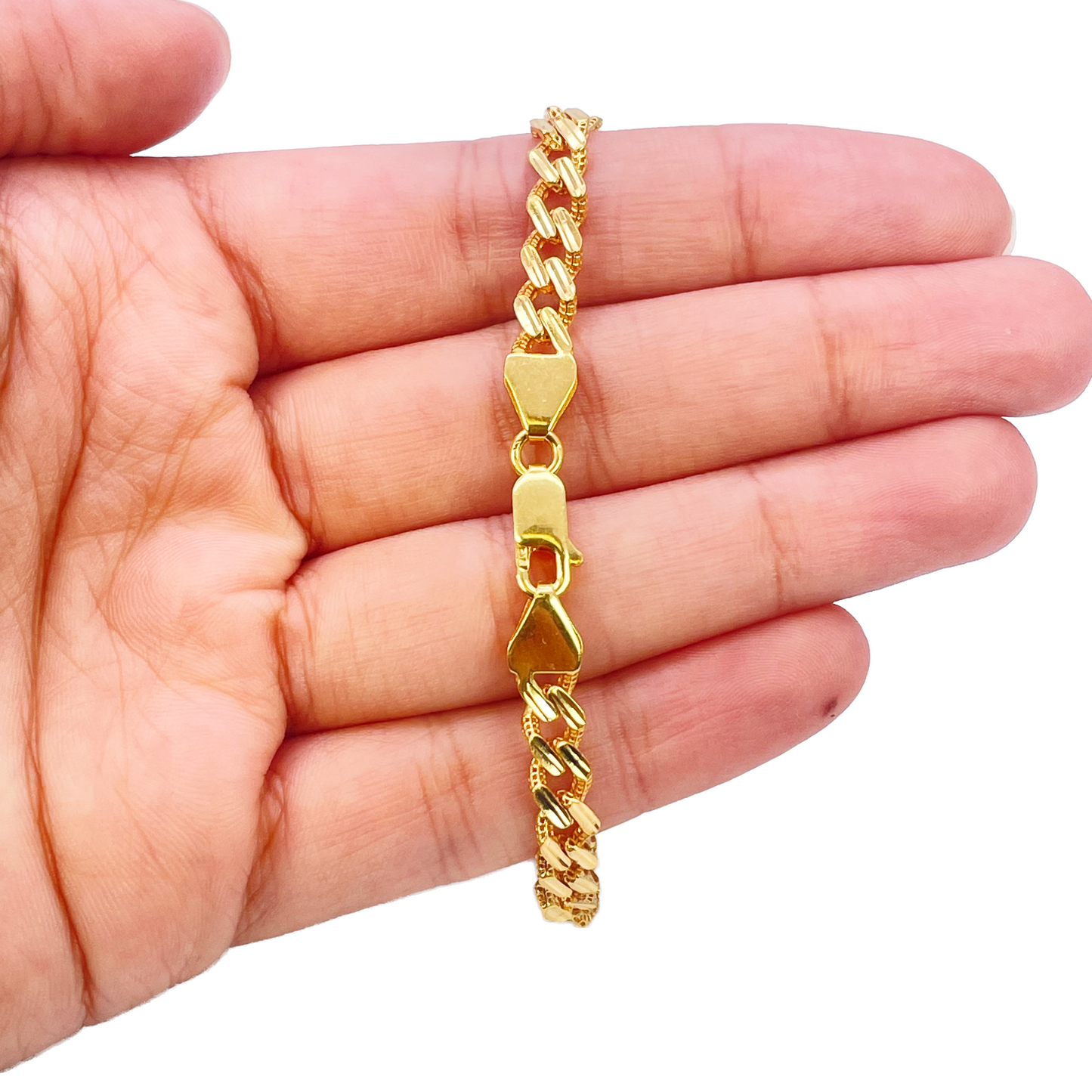 22ct Yellow Gold Diamond Cut Curb Link High Polished Plain Bracelet 8 inches