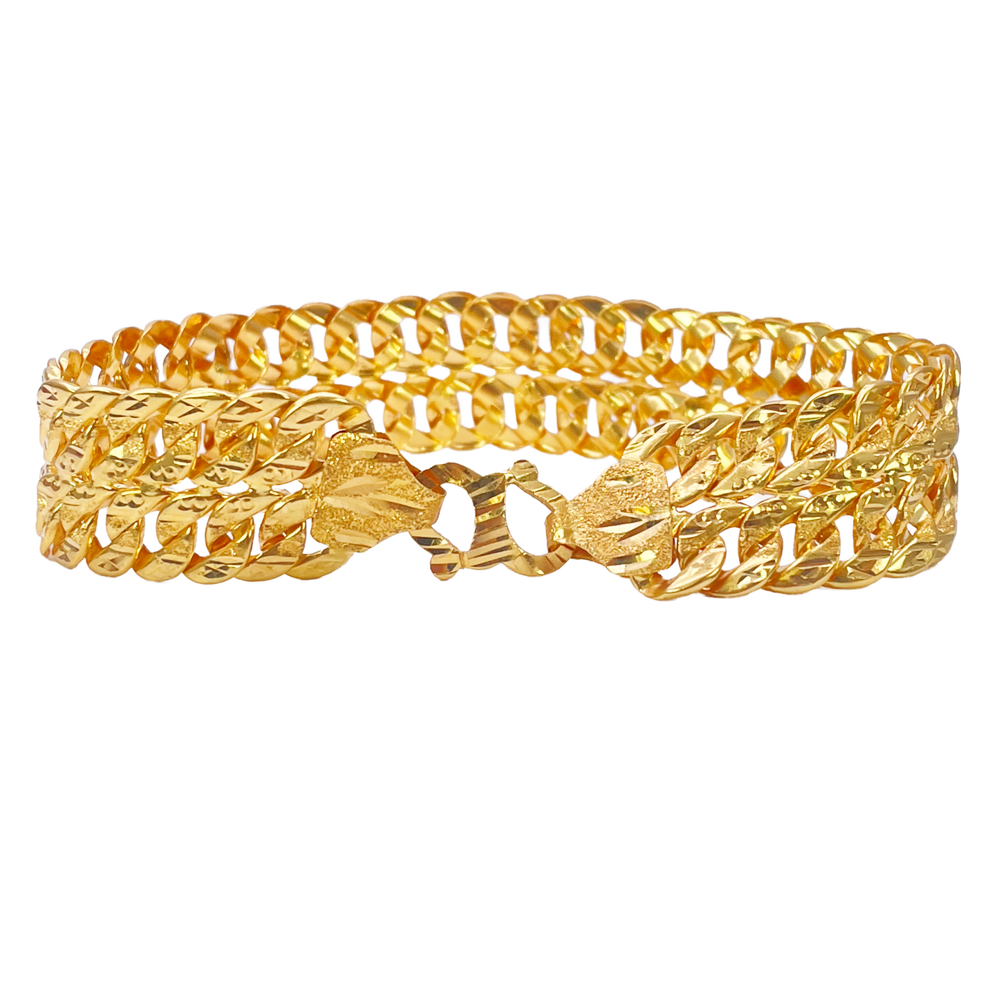 22ct Yellow Gold Diamond Cut Double Curb Chain Lightweight Bracelet 8 Inches