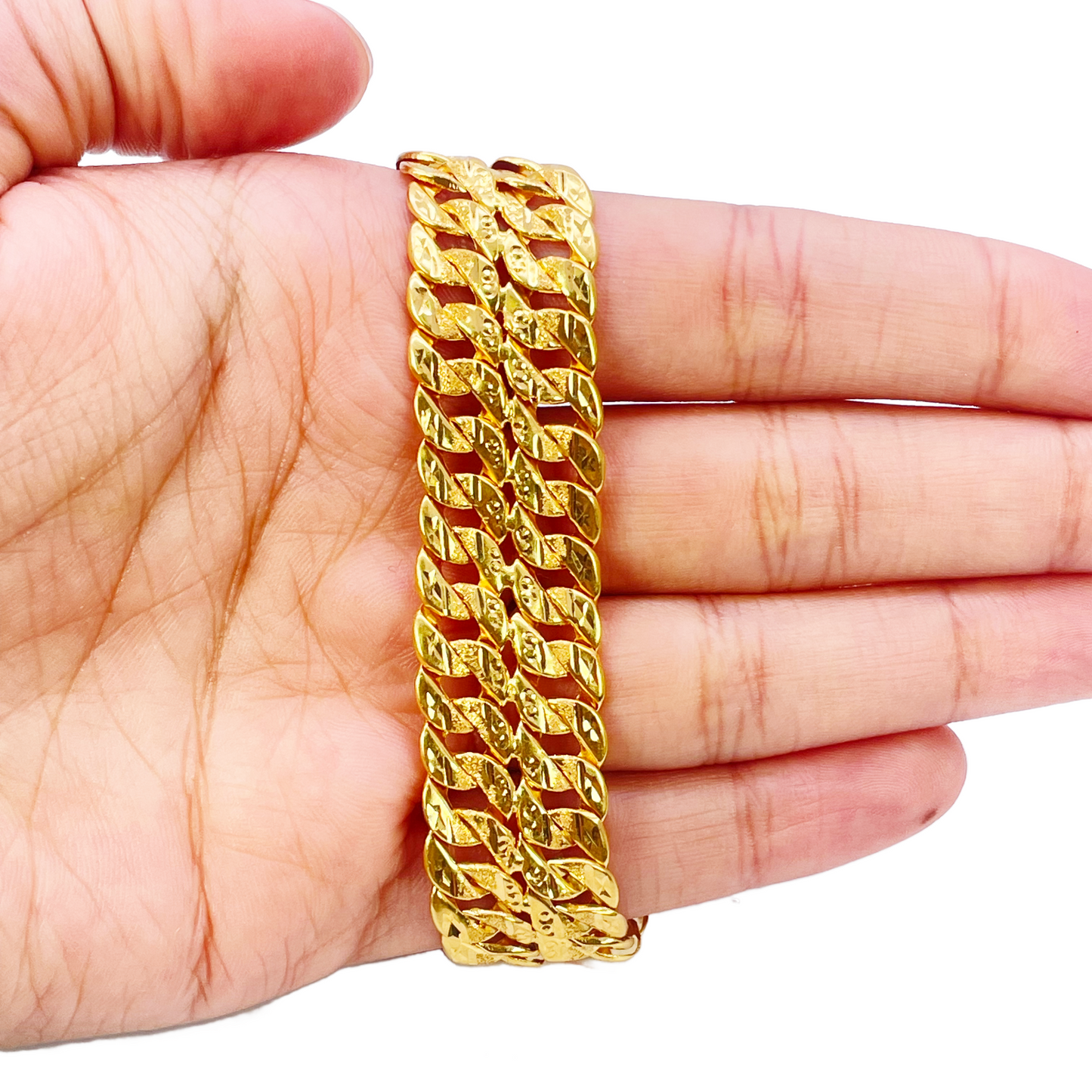 22ct Yellow Gold Diamond Cut Double Curb Chain Lightweight Bracelet 8 Inches