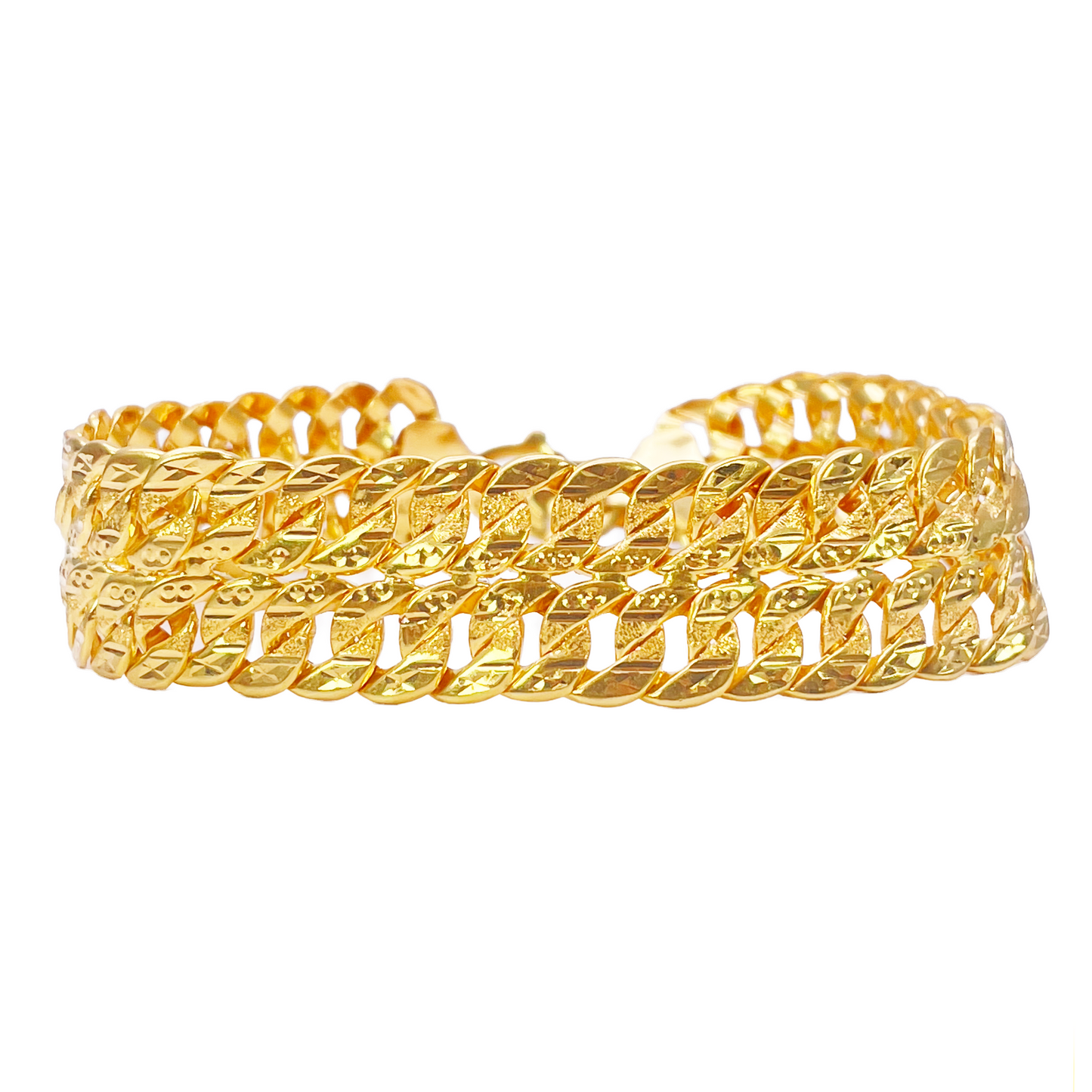 22ct Yellow Gold Diamond Cut Double Curb Chain Lightweight Bracelet 8 Inches