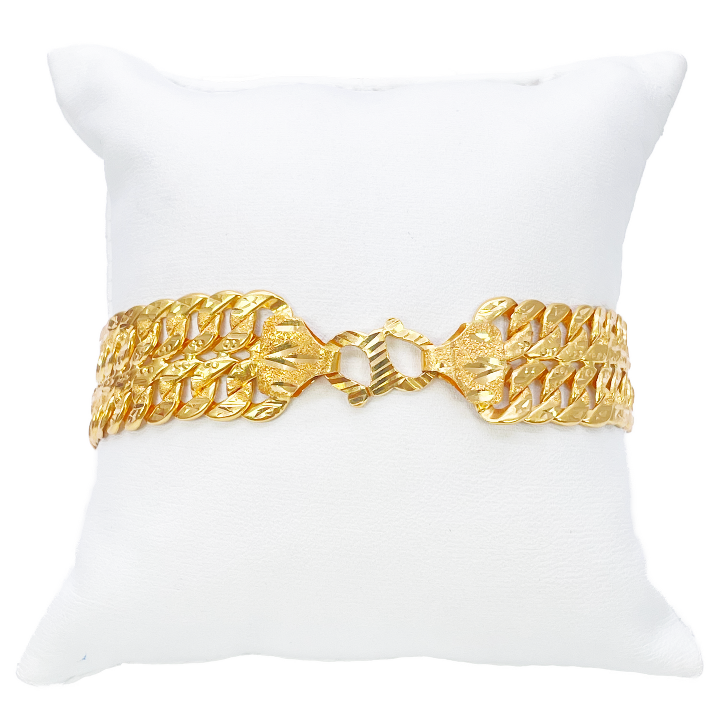 22ct Yellow Gold Diamond Cut Double Curb Chain Lightweight Bracelet 8 Inches