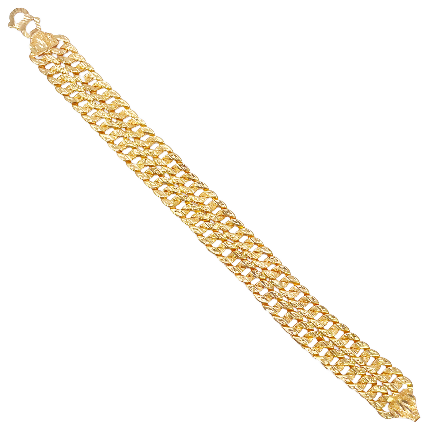 22ct Yellow Gold Diamond Cut Double Curb Chain Lightweight Bracelet 8 Inches