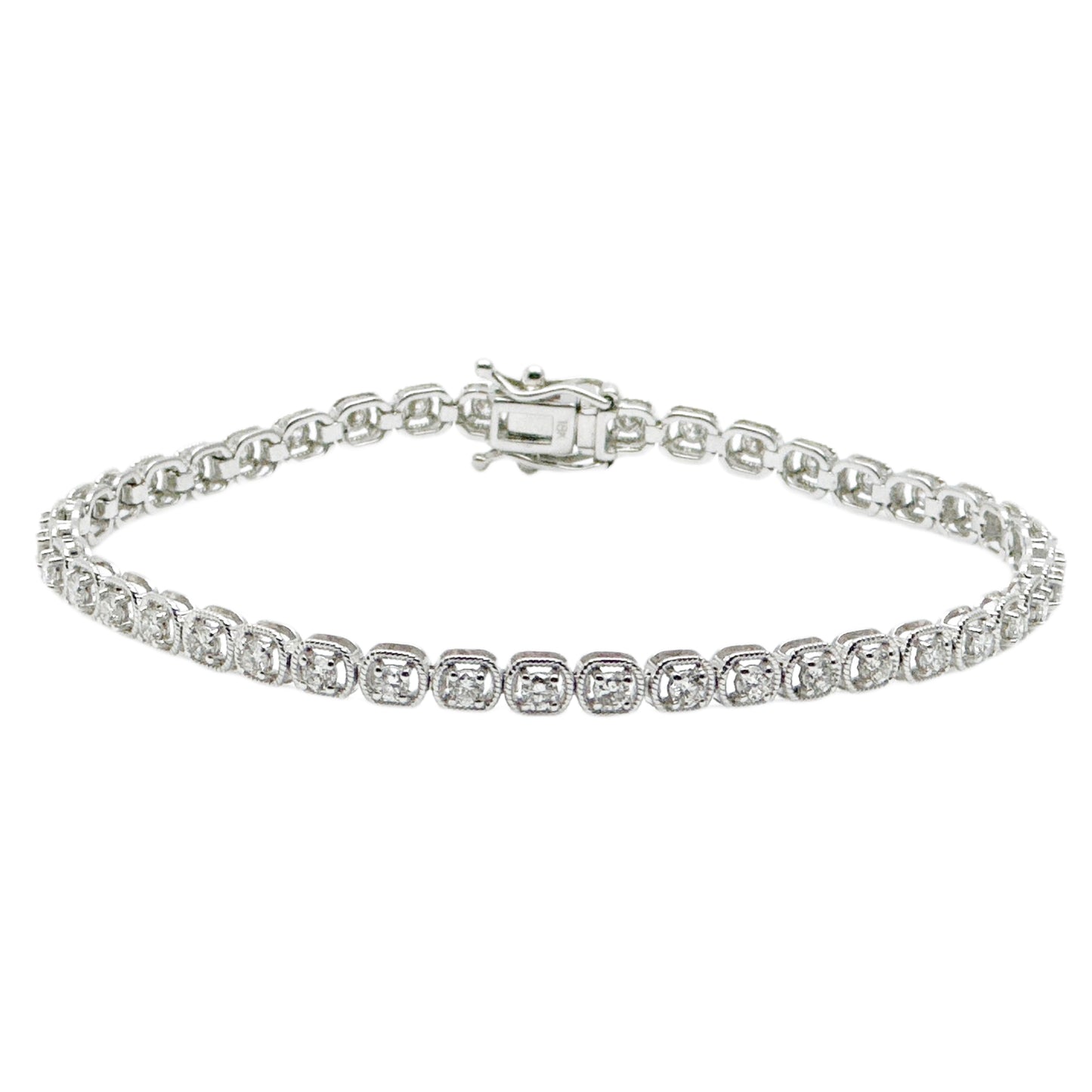 18Carat White Gold Diamond Tennis Bracelet 4claw 1.50cts 7.0''Inches Hallmarked