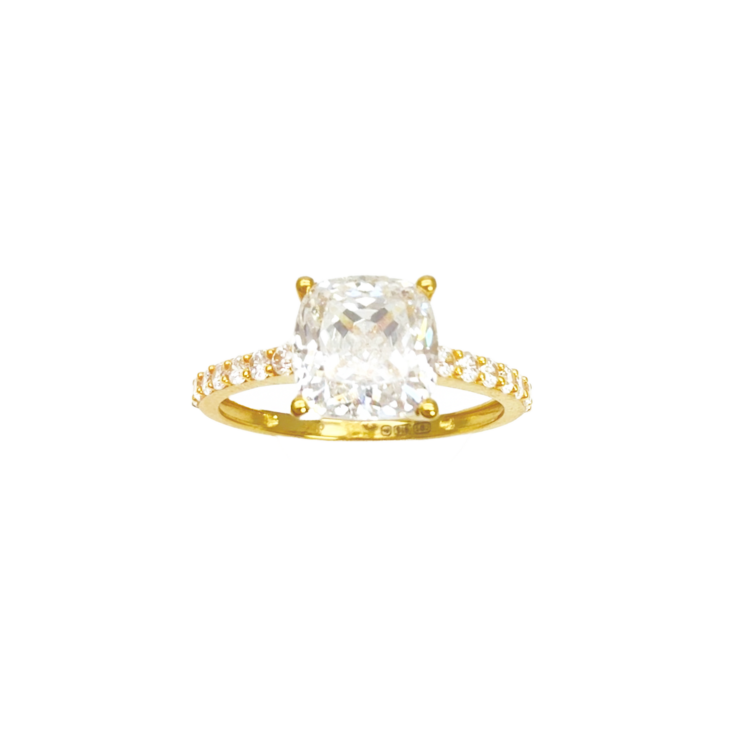 22ct Yellow Gold Cubic Zirconia Cushion Cut Pave Engagement Ring 7mm Width