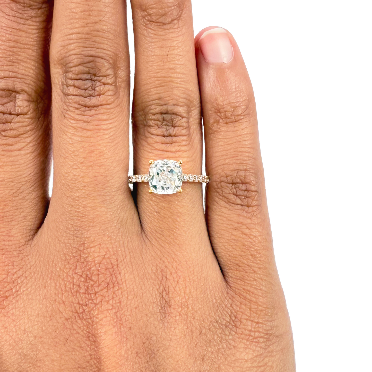 22ct Yellow Gold Cubic Zirconia Cushion Cut Pave Engagement Ring 7mm Width