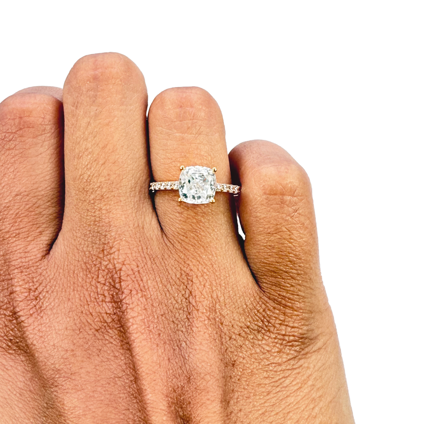 22ct Yellow Gold Cubic Zirconia Cushion Cut Pave Engagement Ring 7mm Width