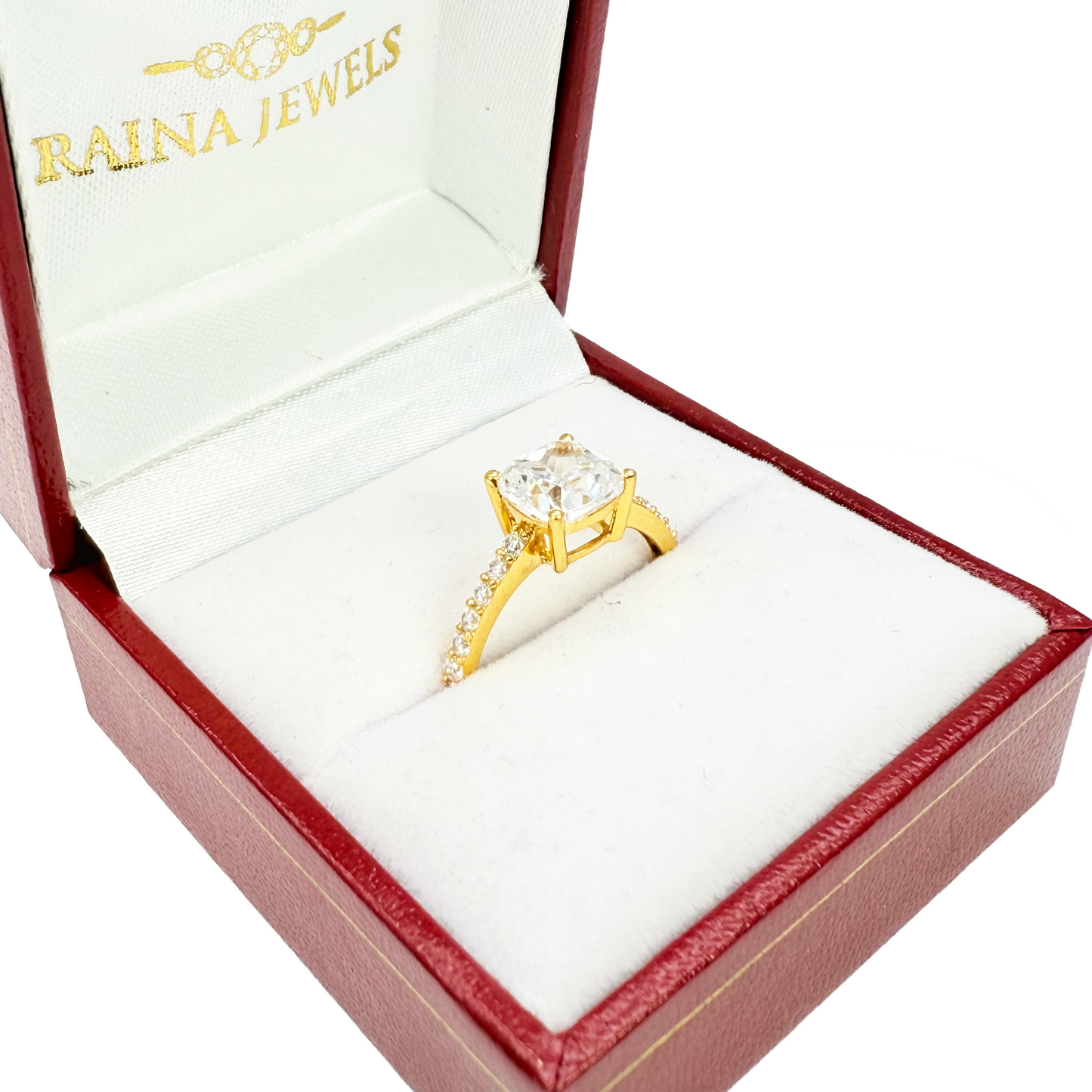 22ct Yellow Gold Cubic Zirconia Cushion Cut Pave Engagement Ring 7mm Width