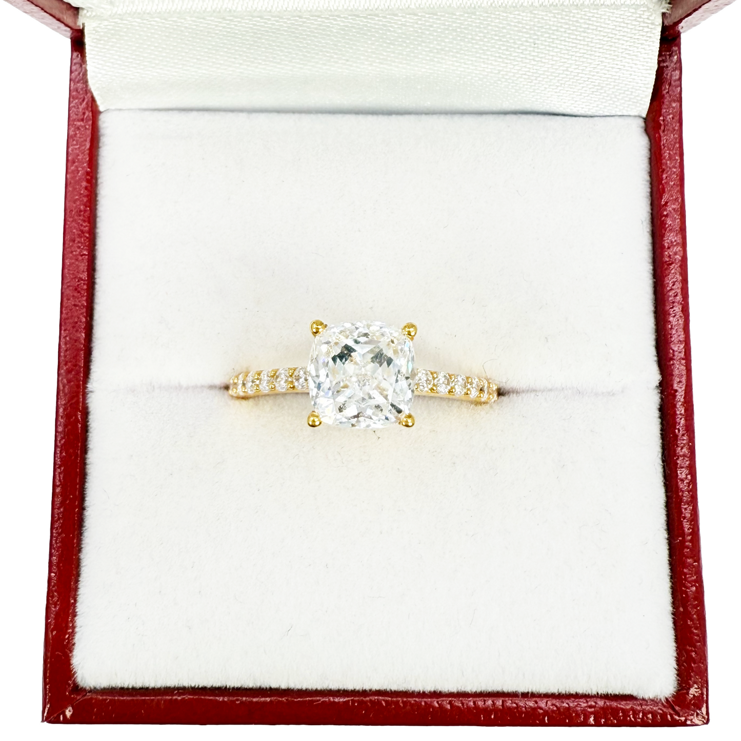 22ct Yellow Gold Cubic Zirconia Cushion Cut Pave Engagement Ring 7mm Width