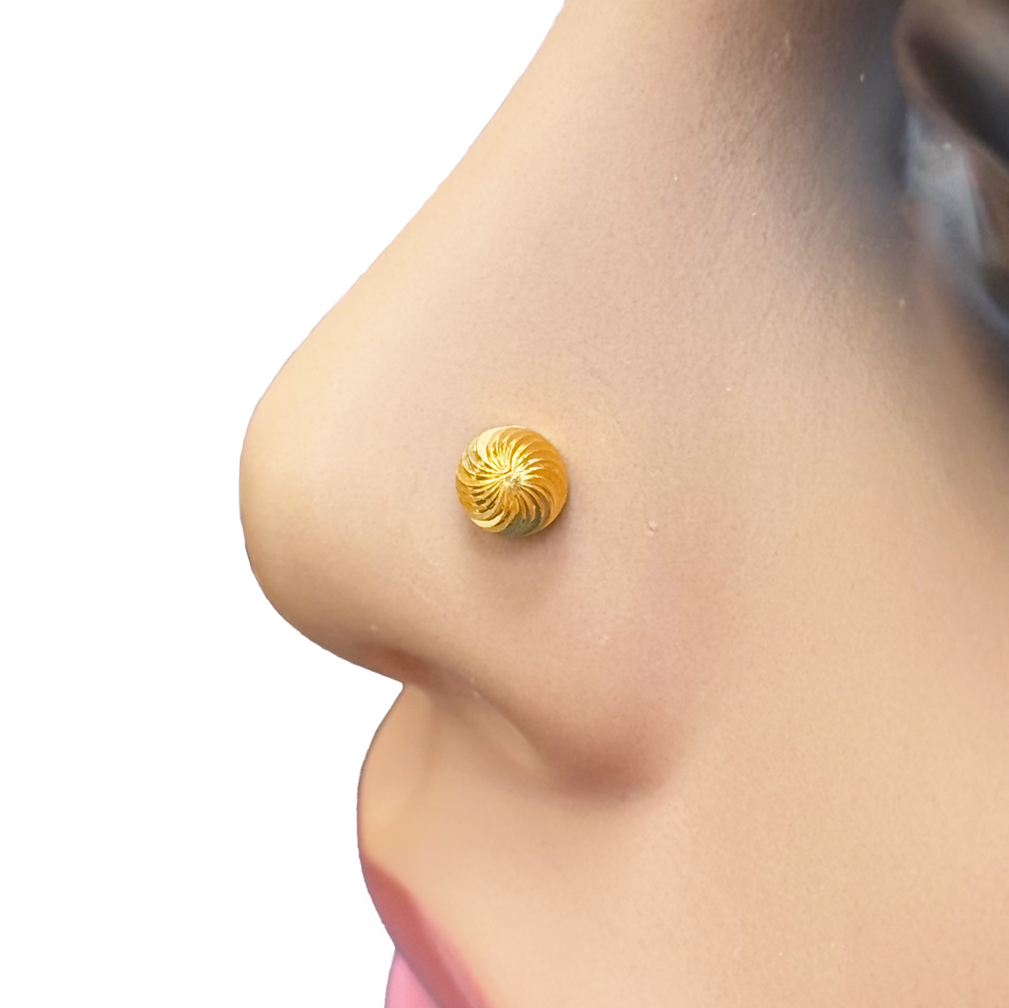 22ct Yellow Gold Diamond Cut Swirl For Nose Stud/Pin, Tragus & Helix 4.8mm Width