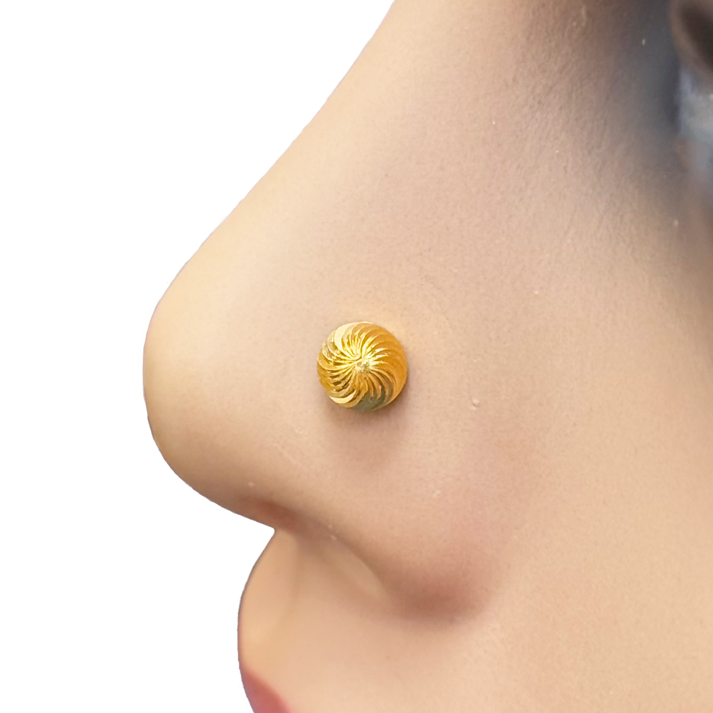 22ct Yellow Gold Diamond Cut Swirl For Nose Stud/Pin, Tragus & Helix 4.8mm Width