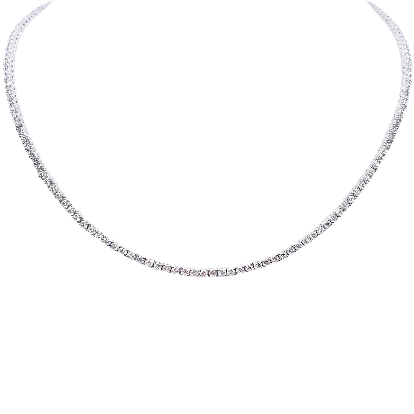 18ct White Gold 4-Claw Natural Diamond Tennis Necklace 6.00ct 17.5 Inches