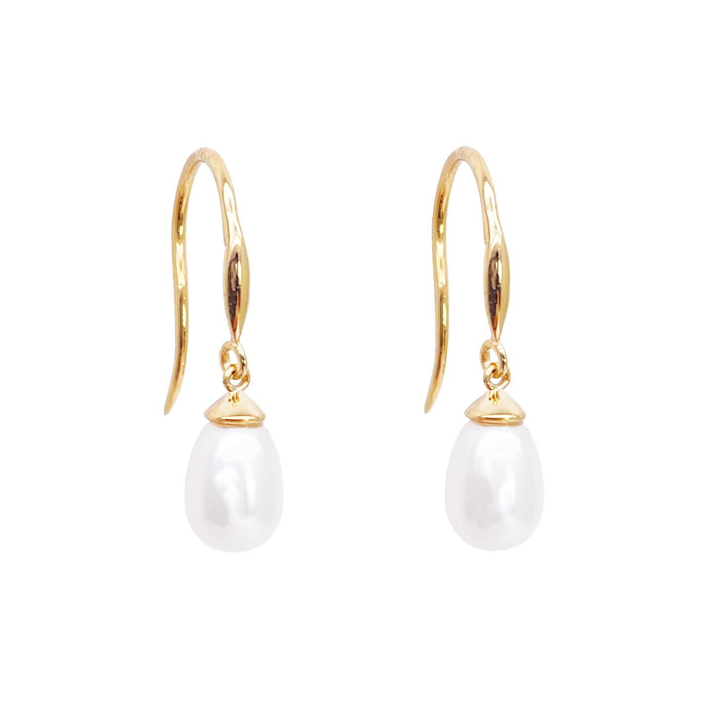 14ct Yellow Gold Beautiful Ladies Pear Freshwater Pearl Hook Wire Drop Earrings