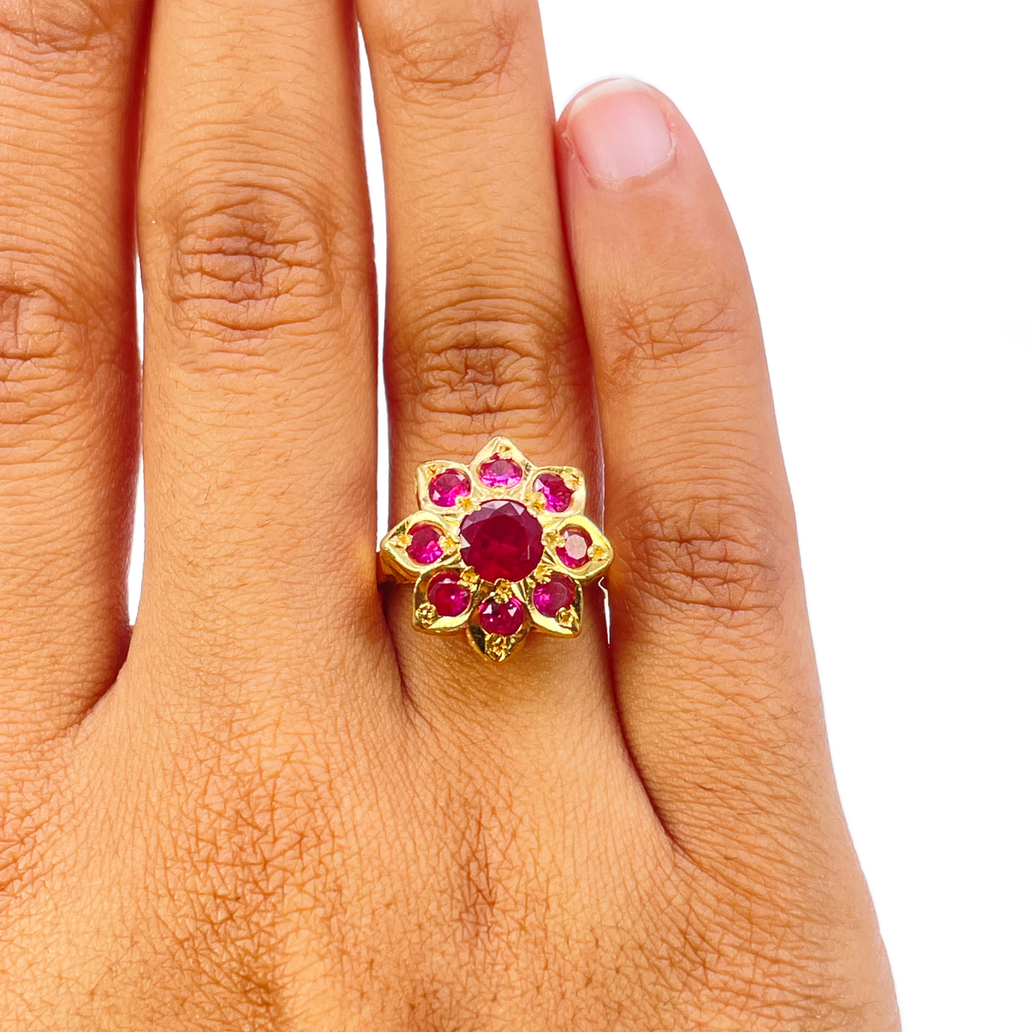 22ct Yellow Gold Cubic Zirconia Vintage Design Flower Cocktail Ring 16.3mm Width