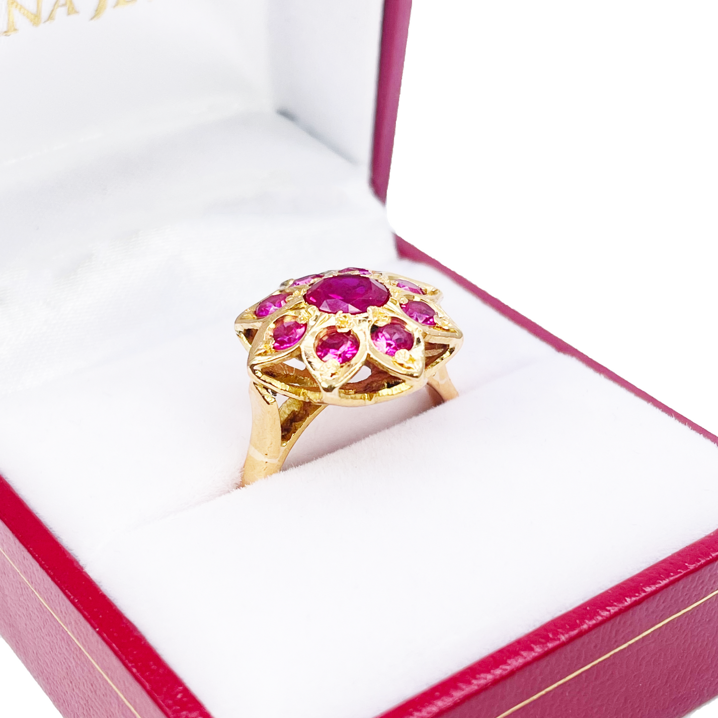 22ct Yellow Gold Cubic Zirconia Vintage Design Flower Cocktail Ring 16.3mm Width