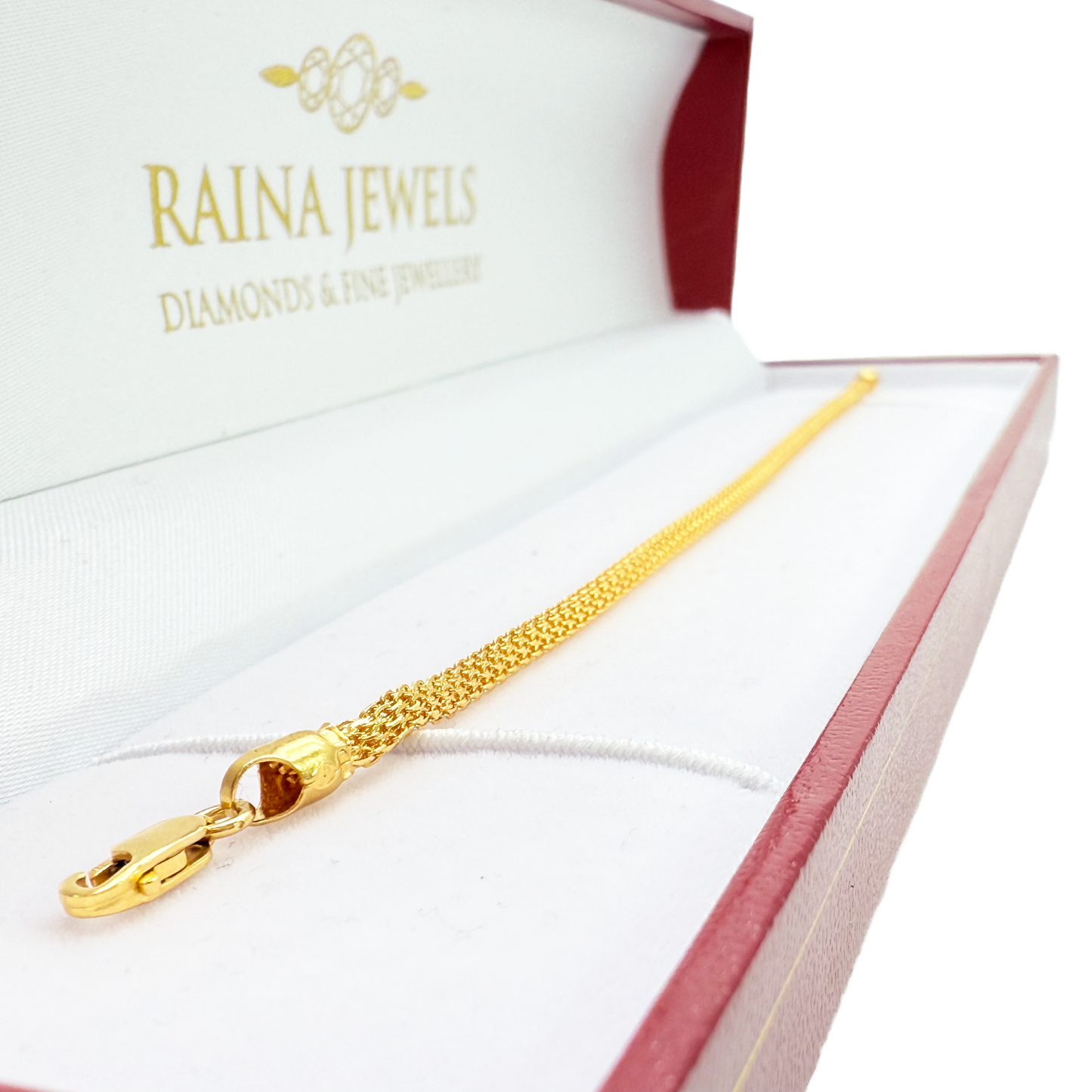 22ct Yellow Gold High Polished Rounded Chain Link Bracelet 2.4mm Width