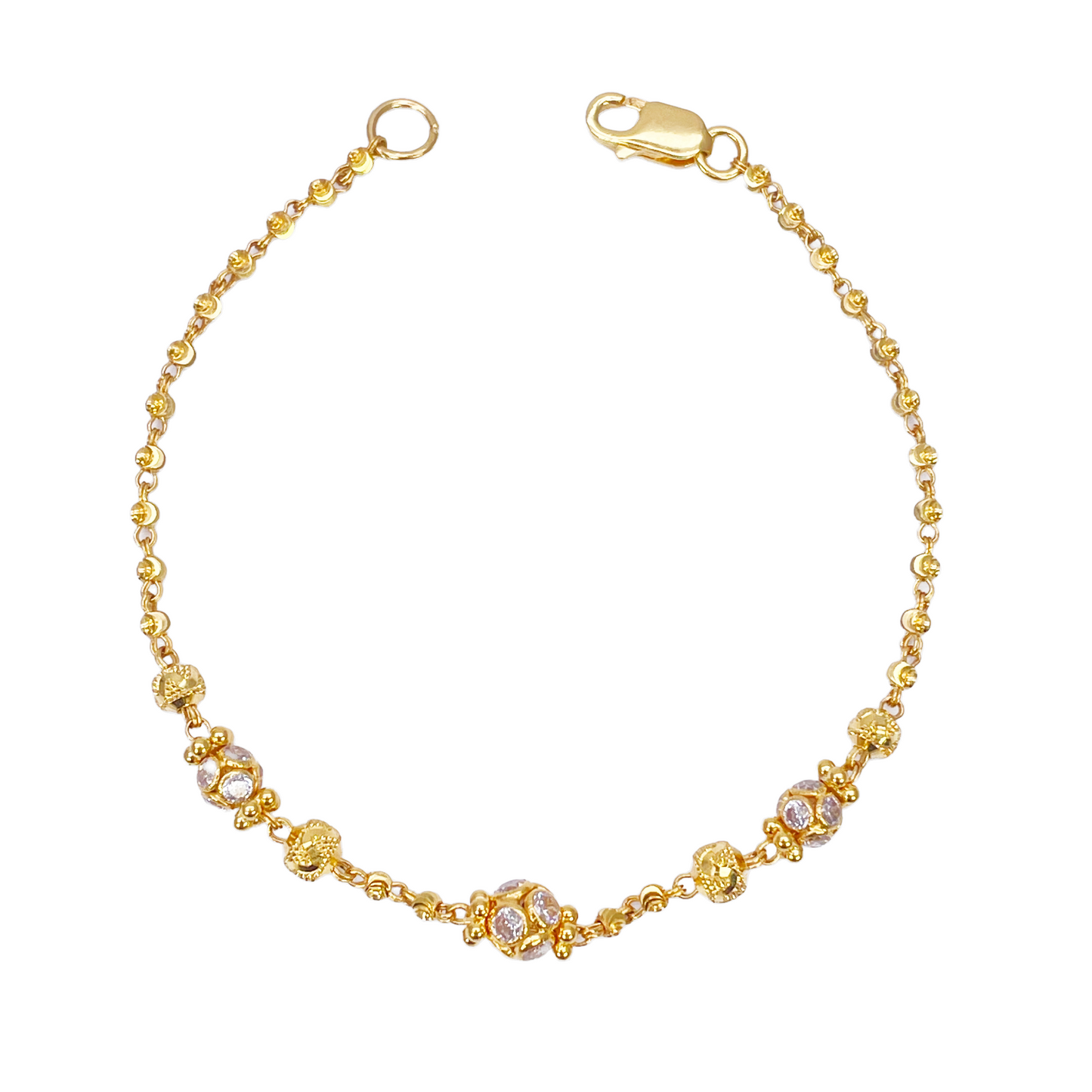 22ct Yellow Gold Sparkly Glitter Ball & Textured Diamond Cut Beaded Bracelet