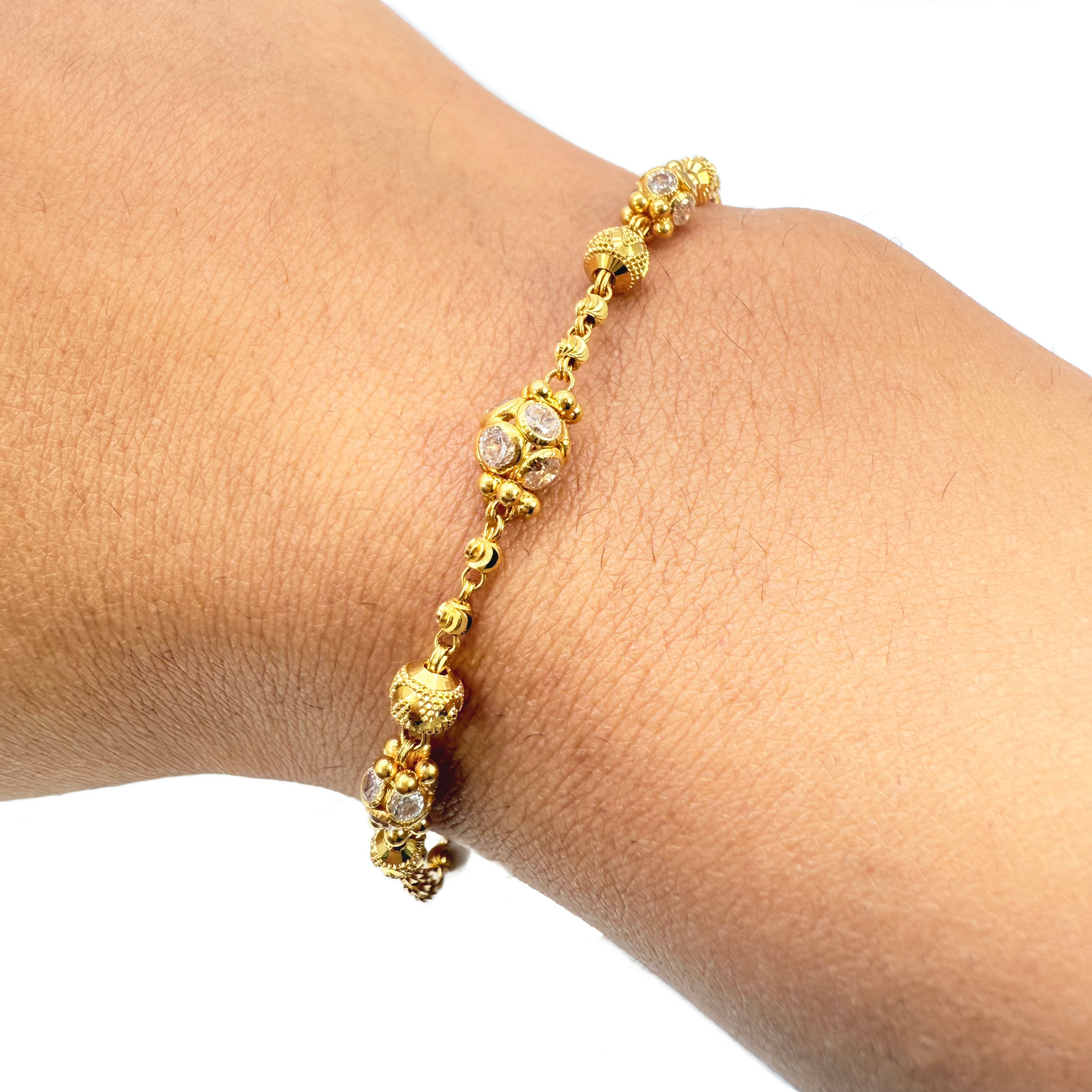 22ct Yellow Gold Sparkly Glitter Ball & Textured Diamond Cut Beaded Bracelet