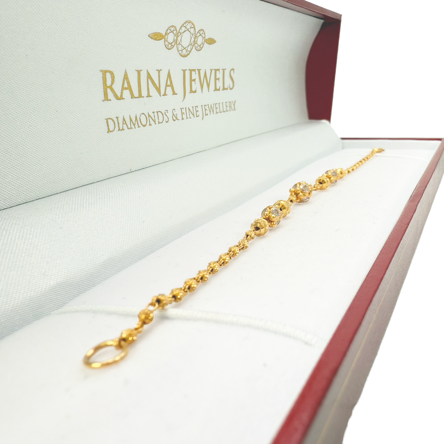 22ct Yellow Gold Sparkly Glitter Ball & Textured Diamond Cut Beaded Bracelet