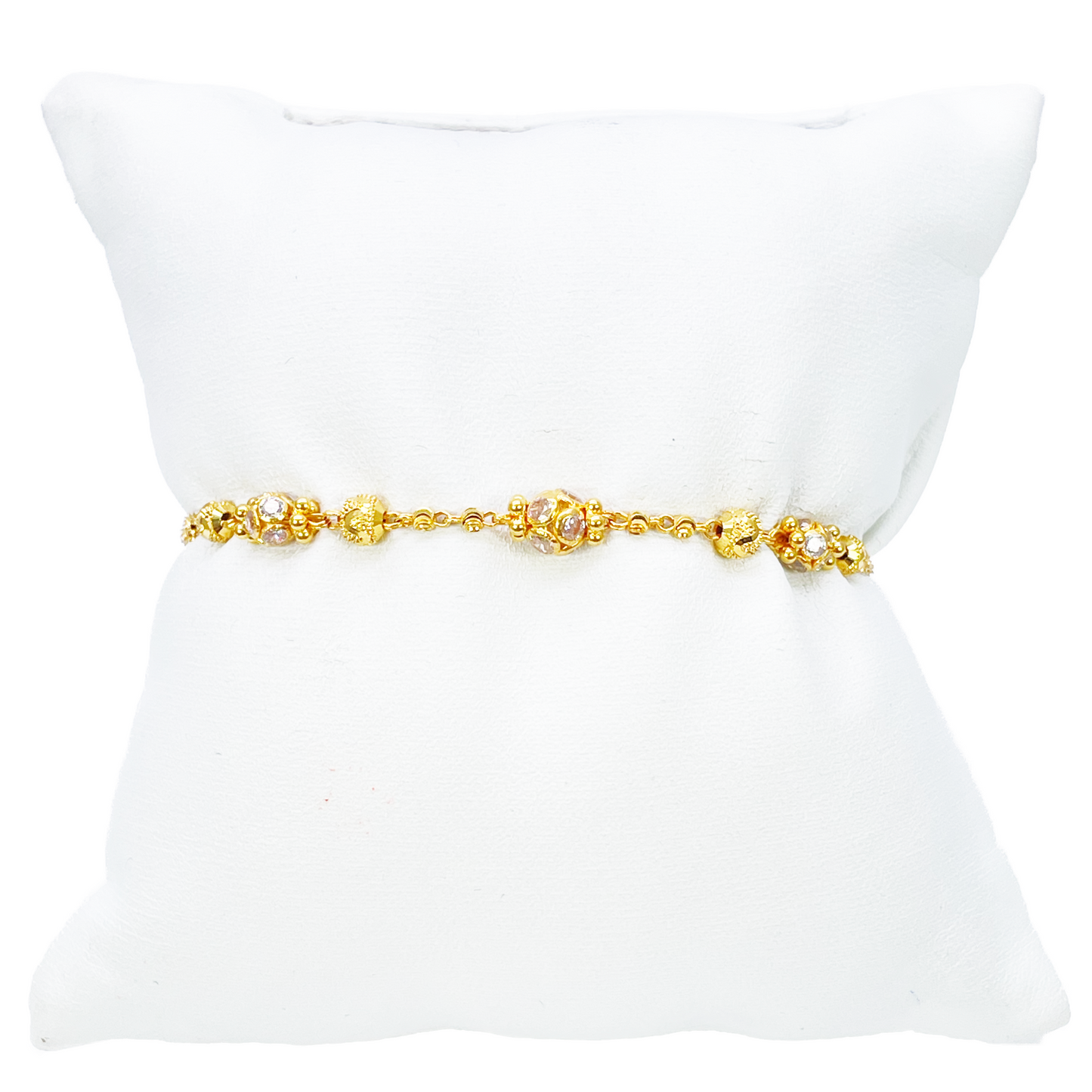 22ct Yellow Gold Sparkly Glitter Ball & Textured Diamond Cut Beaded Bracelet