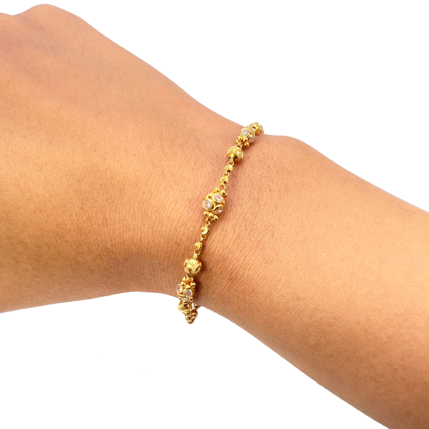 22ct Yellow Gold Sparkly Glitter Ball & Textured Diamond Cut Beaded Bracelet