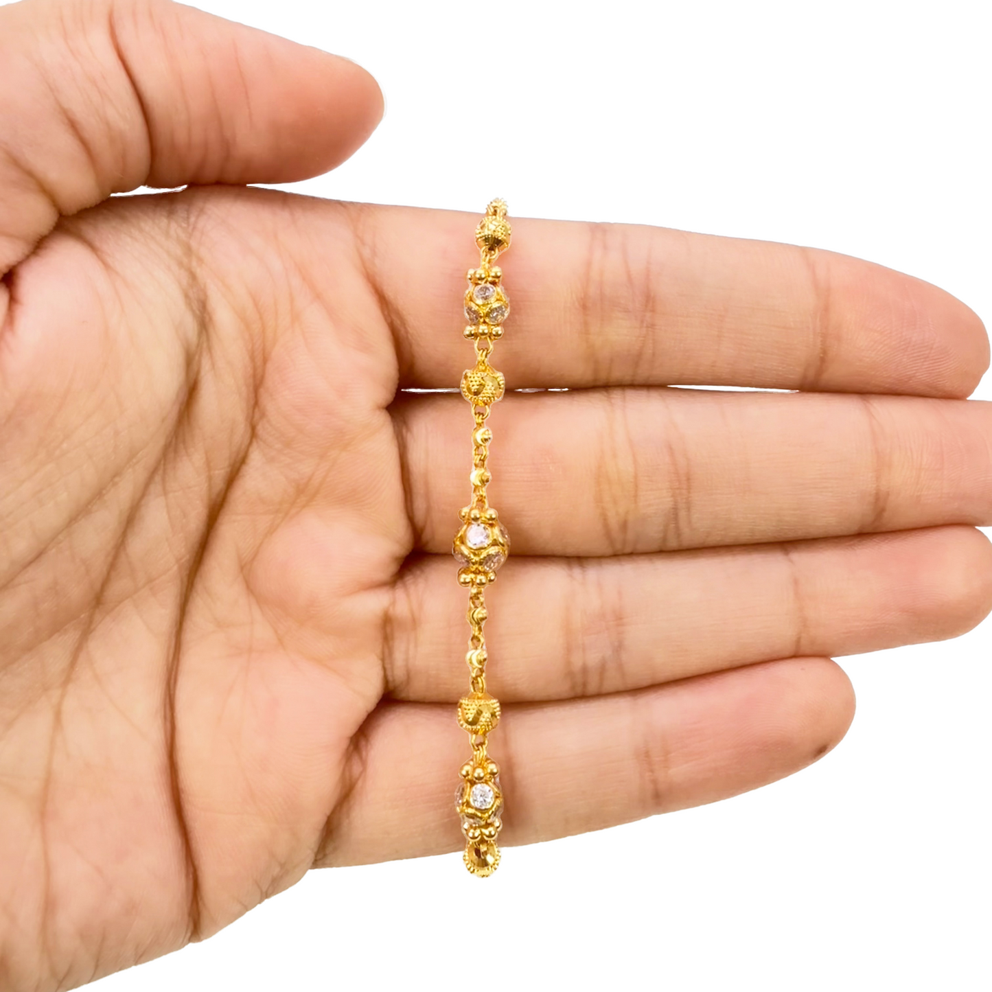 22ct Yellow Gold Sparkly Glitter Ball & Textured Diamond Cut Beaded Bracelet