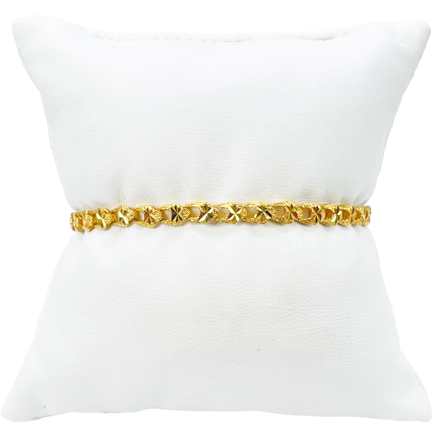 22ct Yellow Gold Diamond Cut Textured Link Bracelet & Heart Charm