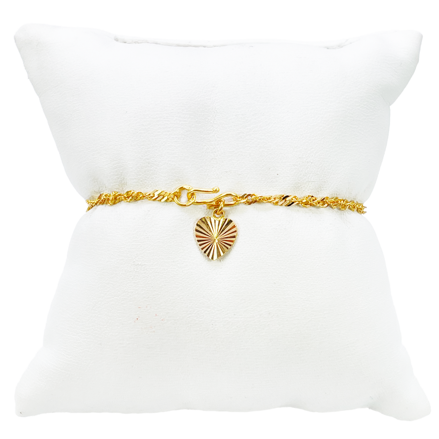 22ct Yellow Gold High Polished Lightweight Twisted Ripple Chain Bracelet & Charm
