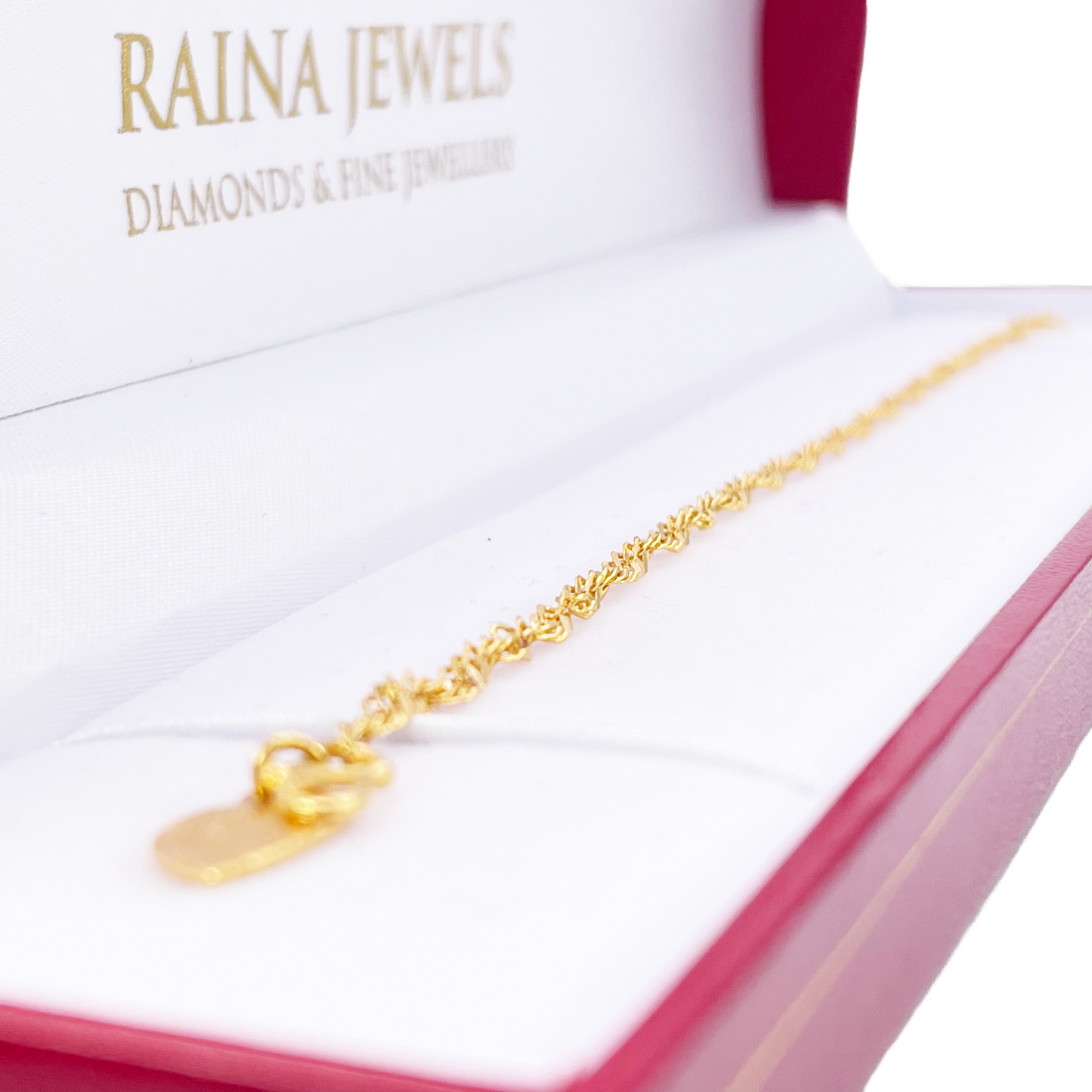22ct Yellow Gold High Polished Lightweight Twisted Ripple Chain Bracelet & Charm