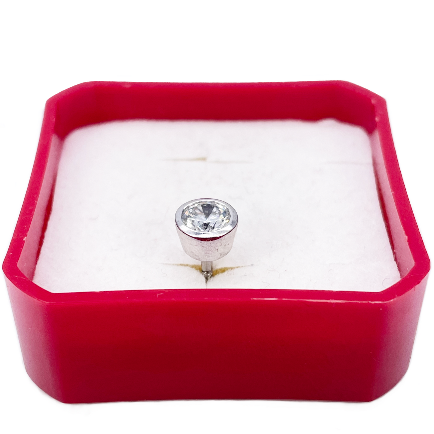 18ct White Gold Round Cubic Zirconia Bezel Set Solitaire Single Gents Ear Stud 6.5mm
