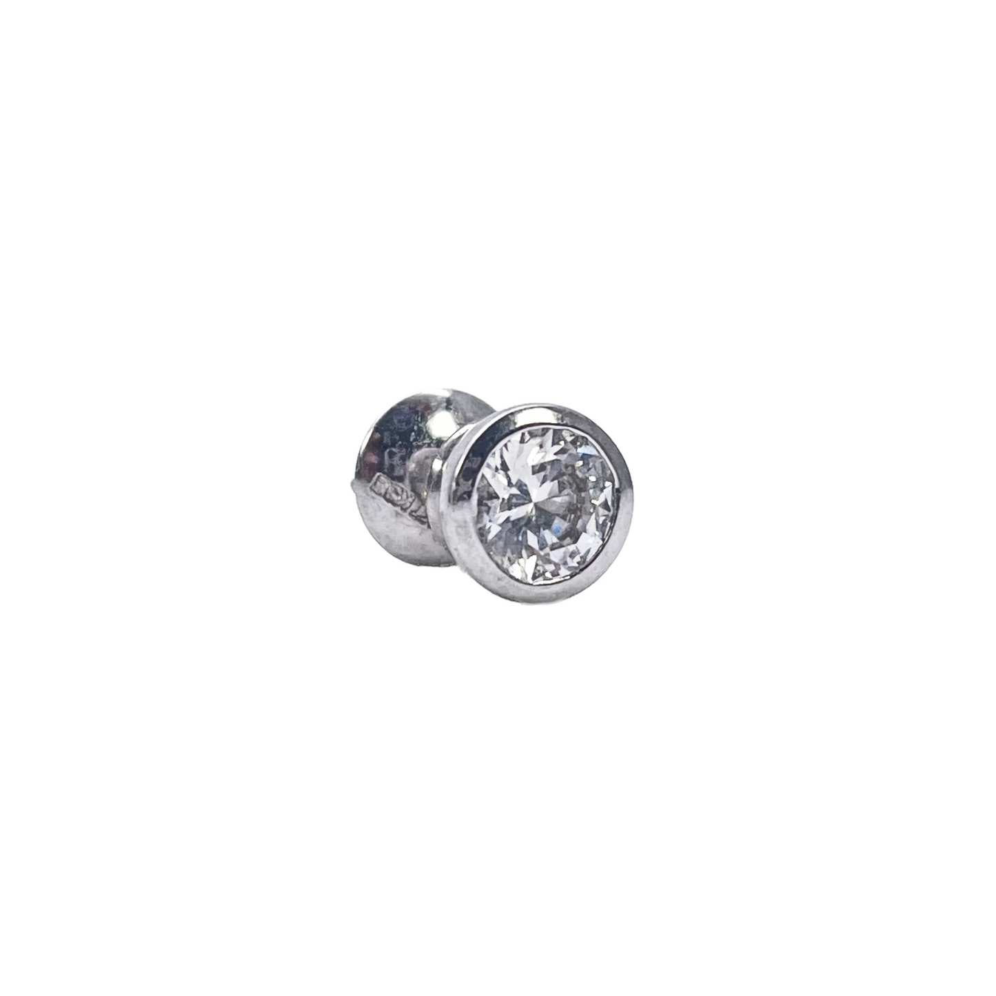 18ct White Gold Round Cubic Zirconia Bezel Set Solitaire Single Gents Ear Stud 6.5mm
