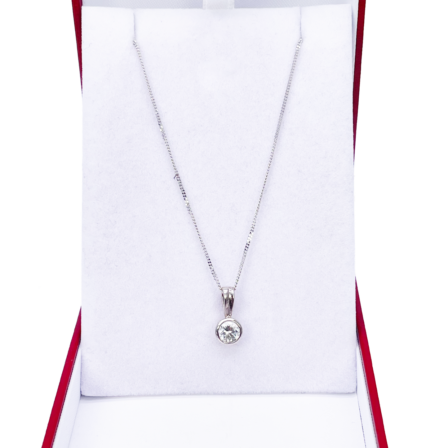 Round Natural Diamond Solitaire Bezel Rubover Set Pendant & Chain 0.50ct GIA Certified