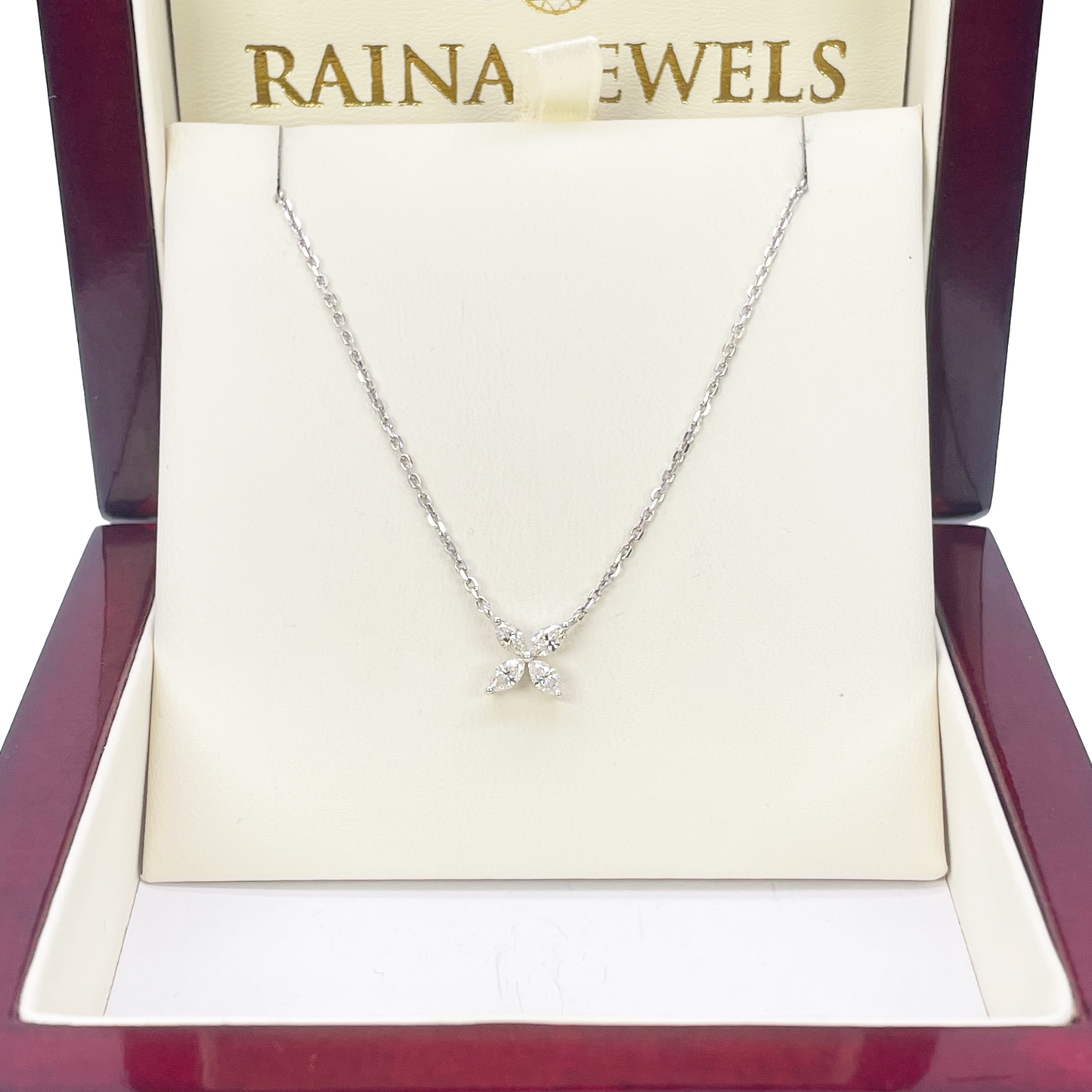 18ct White Gold Flower Marquise Four Leaf Diamond Pendant Necklace 0.46ct
