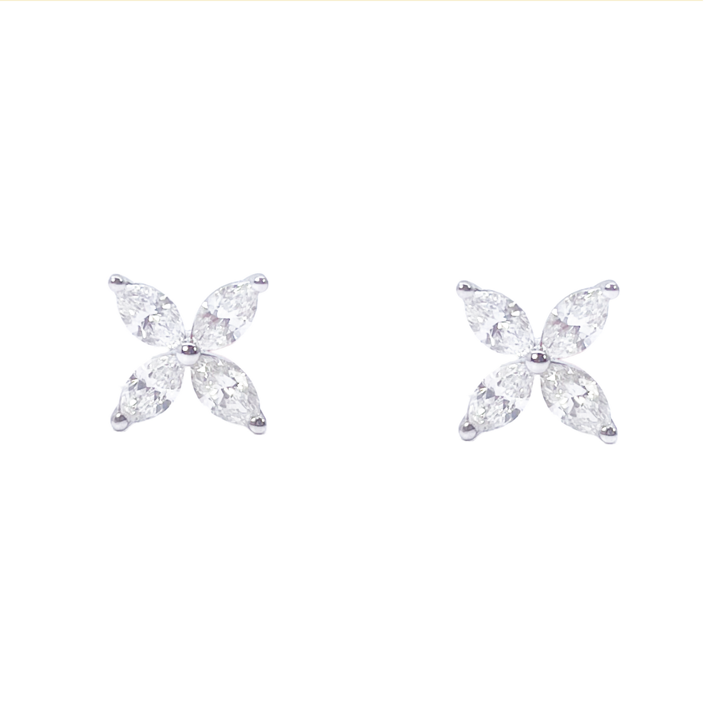 18ct White Gold Natural Marquise Diamond Four Leaf Stud Earrings 0.75ct