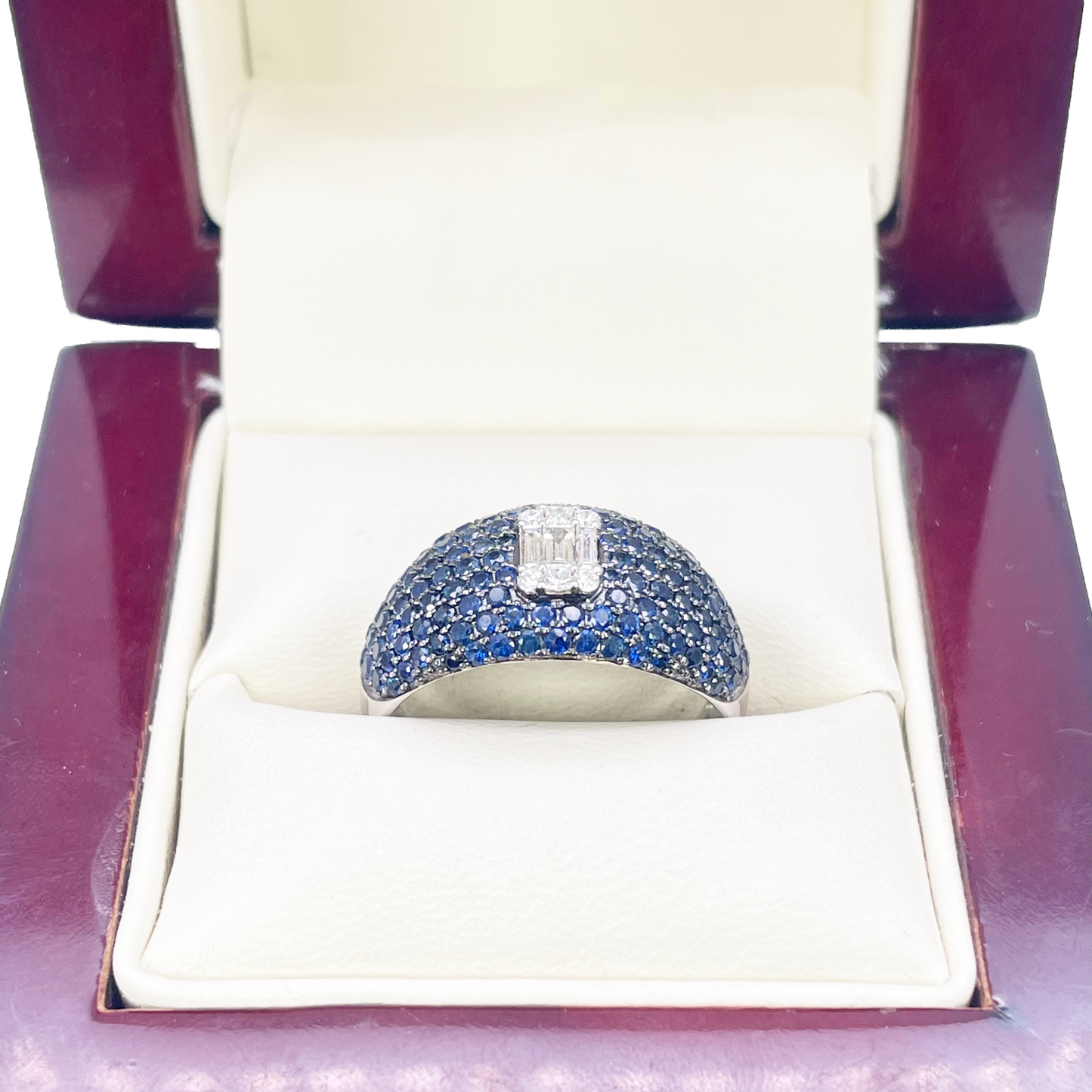 18ct White Gold Natural Sapphire & Diamond Cluster Cocktail Dome Ring 1.60ct