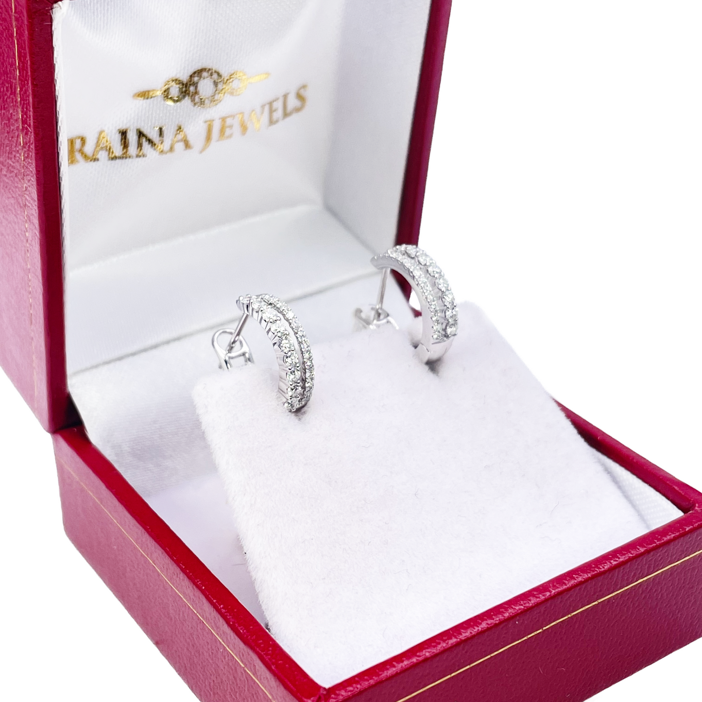 18ct White Gold Natural Diamond 0.37ct Hoop Huggies Earrings 9mm Diameter