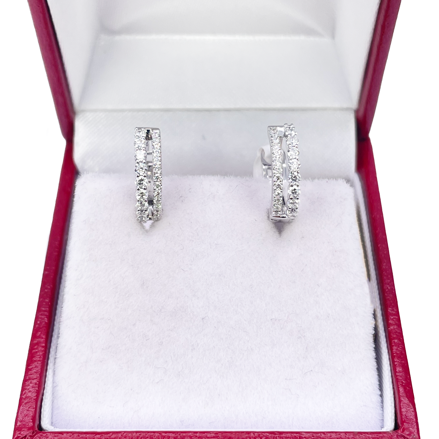 18ct White Gold Natural Diamond 0.37ct Hoop Huggies Earrings 9mm Diameter