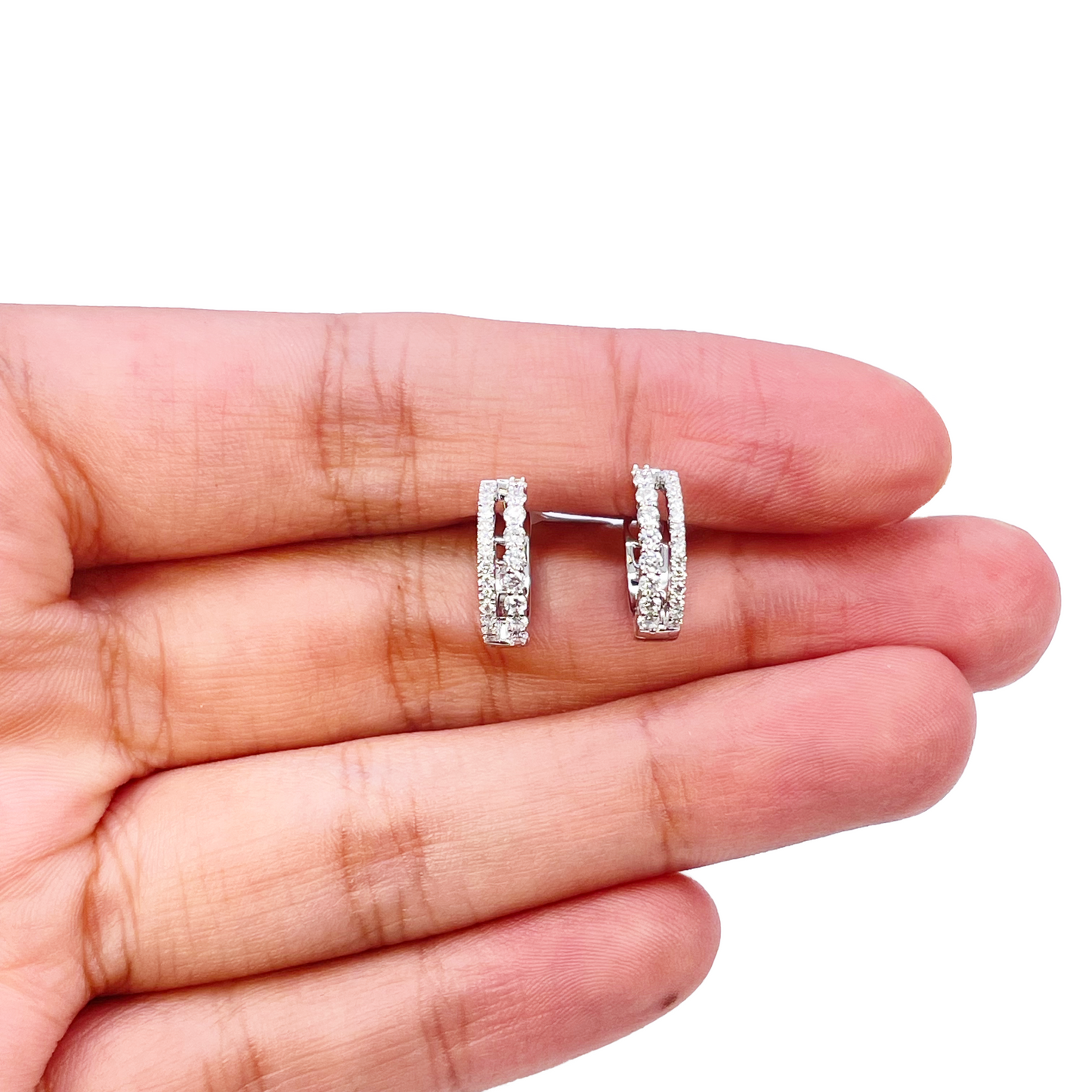 18ct White Gold Natural Diamond 0.37ct Hoop Huggies Earrings 9mm Diameter