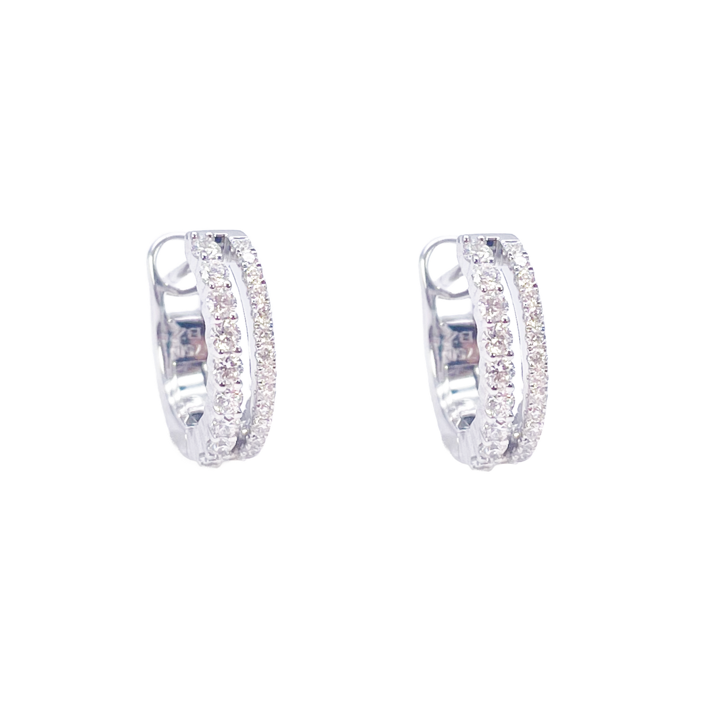 18ct White Gold Natural Diamond 0.37ct Hoop Huggies Earrings 9mm Diameter