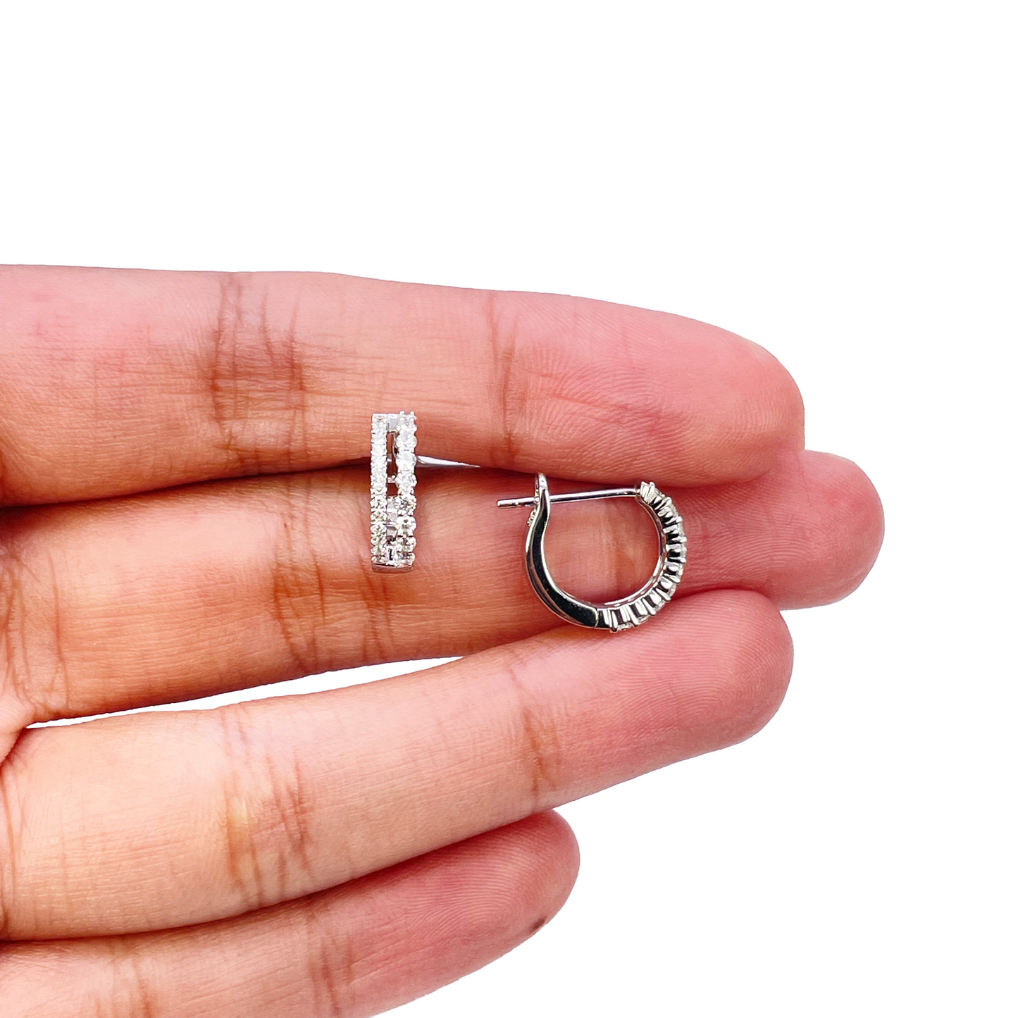 18ct White Gold Natural Diamond 0.37ct Hoop Huggies Earrings 9mm Diameter