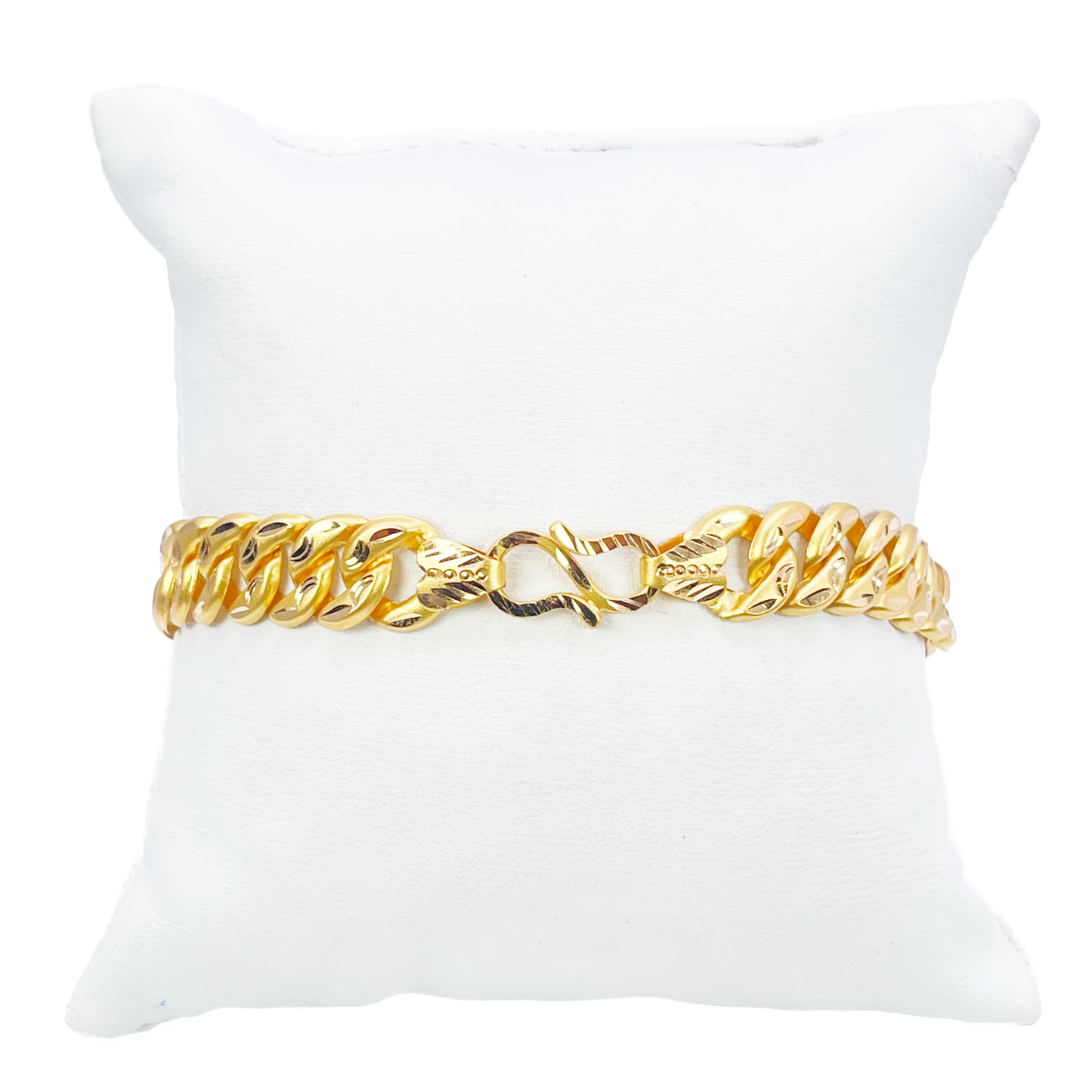 22ct Gold Cuban Bracelet Curb Matt Diamond Cut Lightweight 8 Inches 10mm Wide