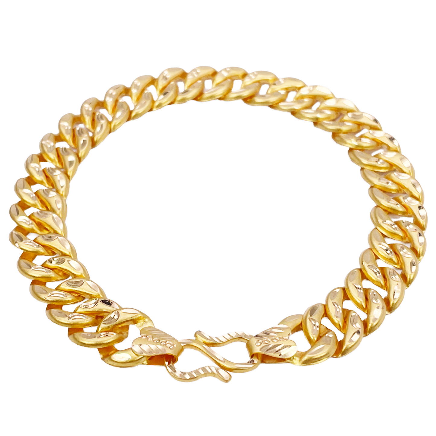 22ct Gold Cuban Bracelet Curb Matt Diamond Cut Lightweight 8 Inches 10mm Wide