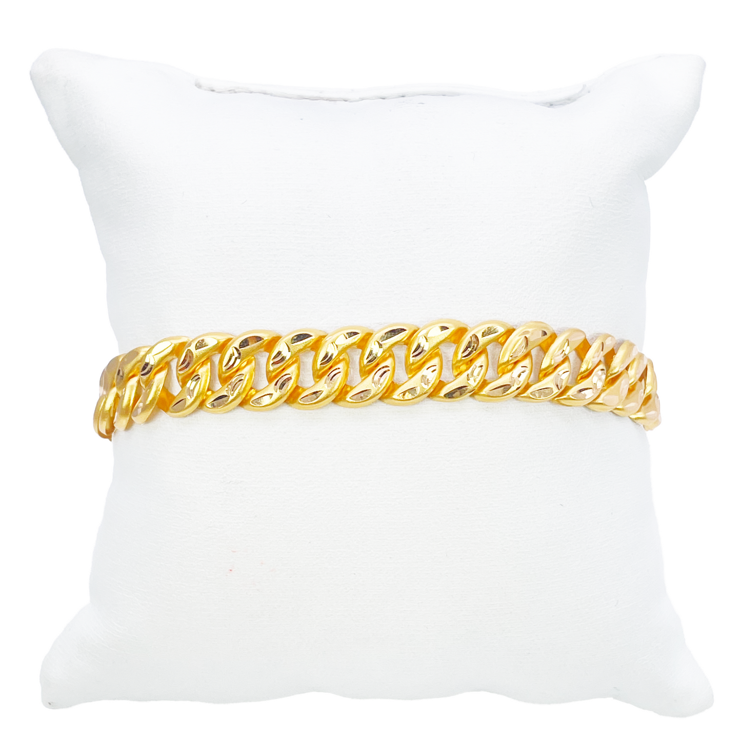 22ct Gold Cuban Bracelet Curb Matt Diamond Cut Lightweight 8 Inches 10mm Wide