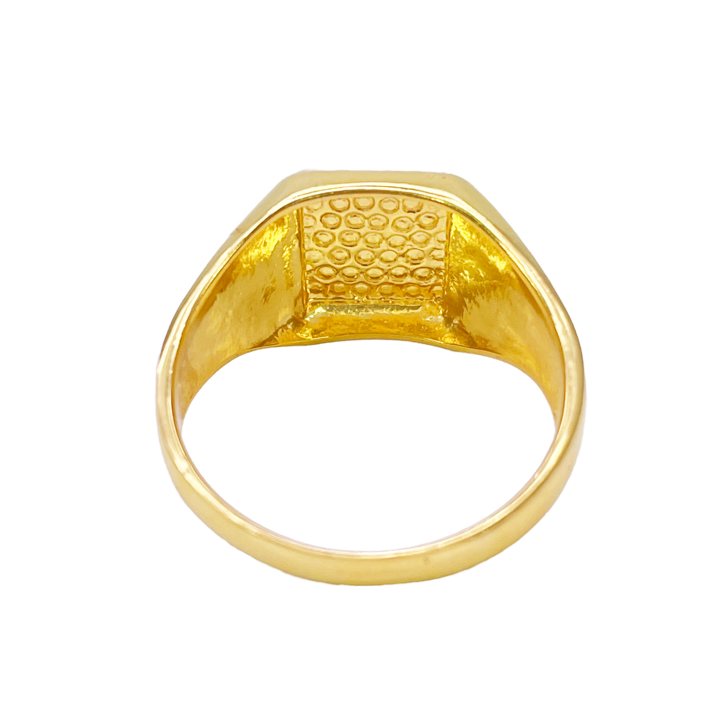 22ct Gold Mens Signet Square Diamond Cut Textured Criss-Cross Ring