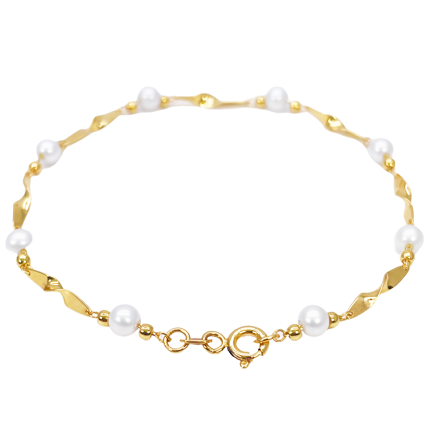 22ct Gold Pearl Bracelet Twisted Link Eight Freshwater Pearls 7 Inches