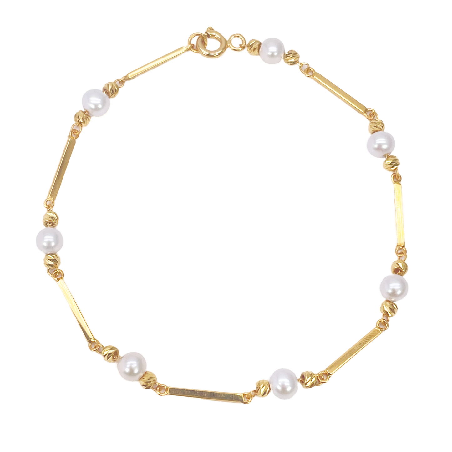 22ct Gold Pearl Bracelet Bar Link Seven Freshwater Pearls 7 Inches