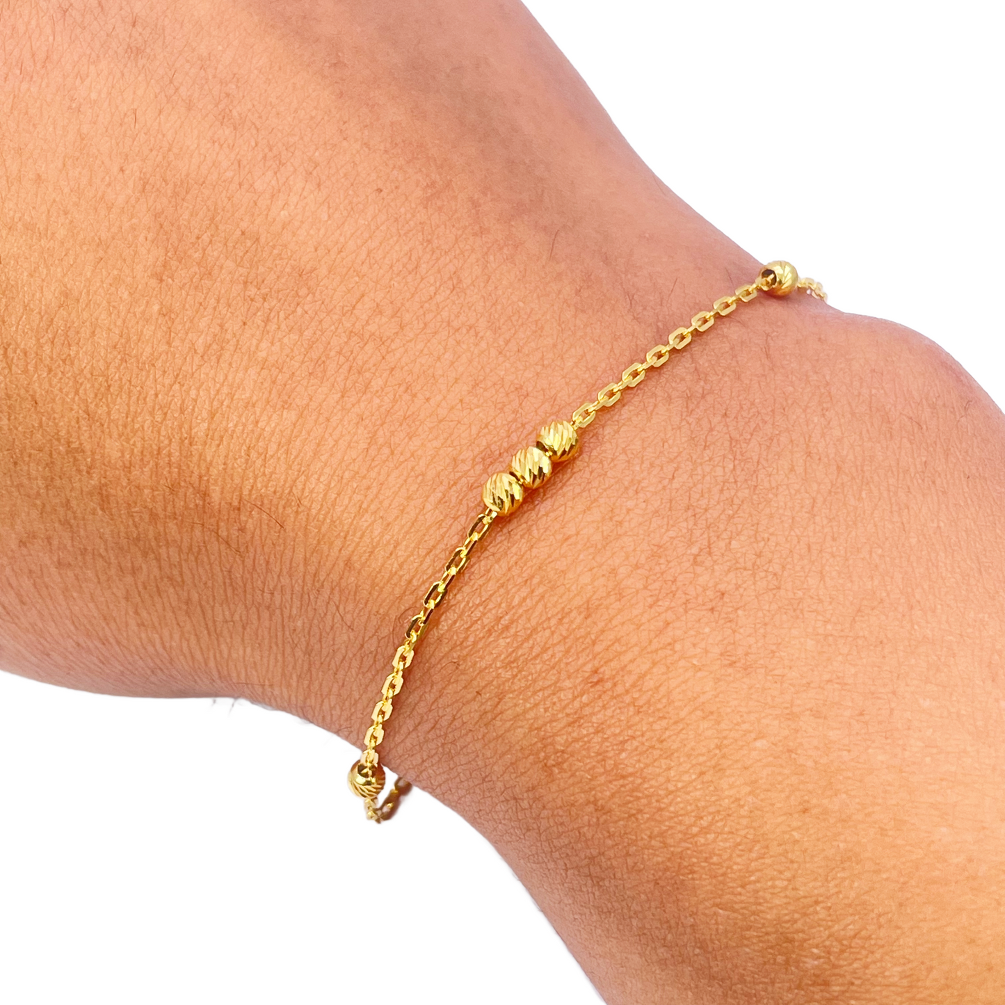 22ct Gold Baby Bracelet Diamond Cut Beads & Cable link Chain 5 Inches
