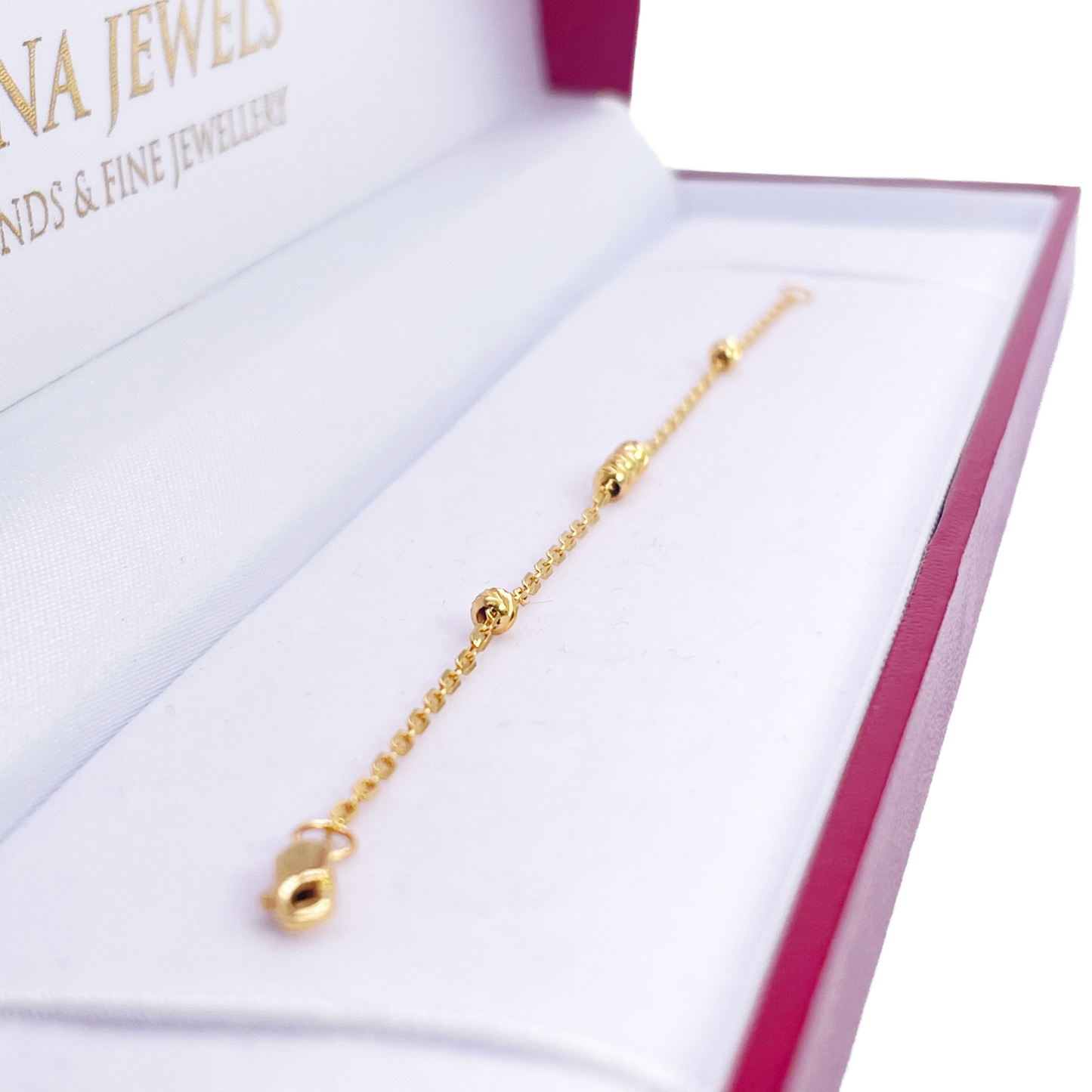22ct Gold Baby Bracelet Diamond Cut Beads & Cable link Chain 5 Inches